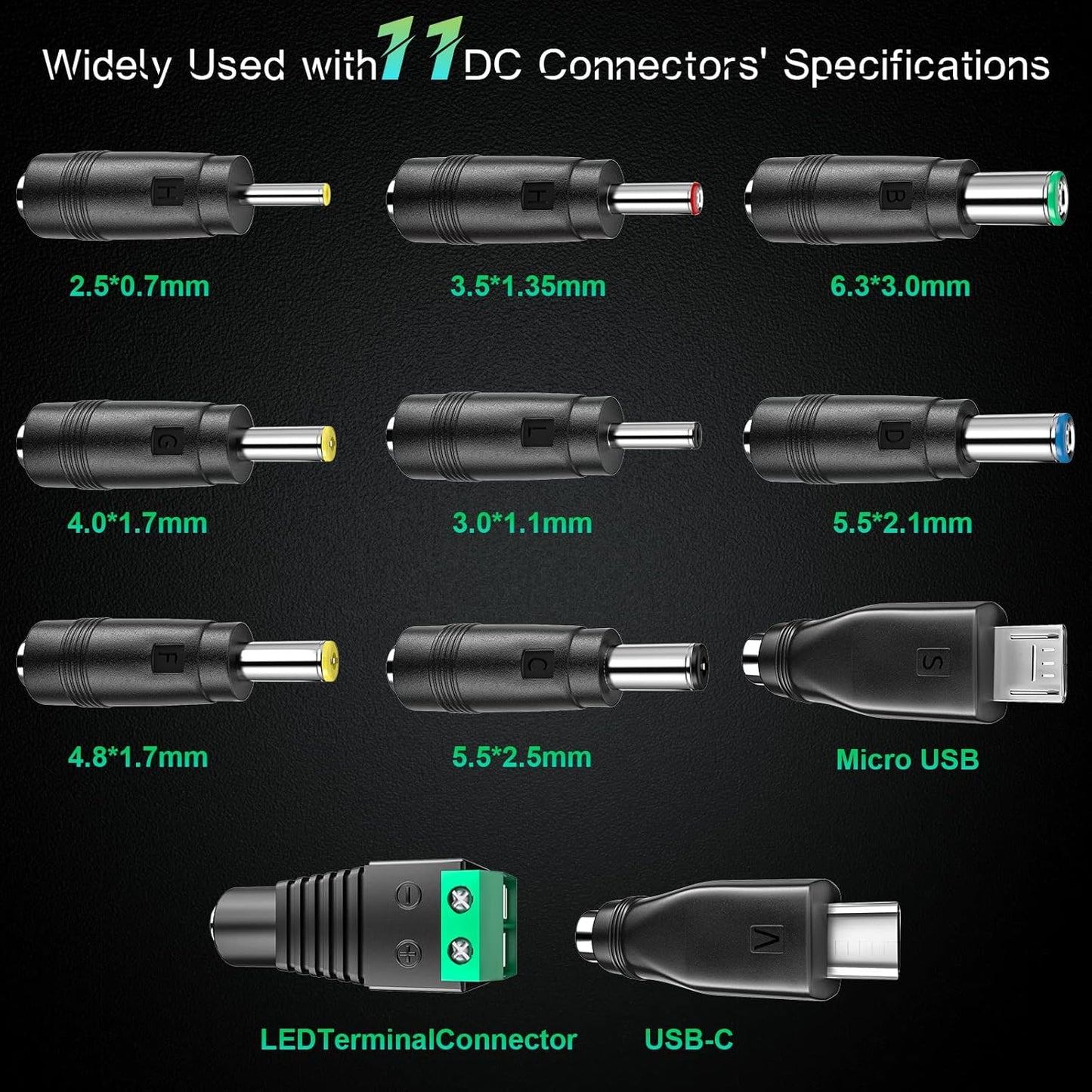 6V - 24V 41W Alimentatore Switching Universale per Caricabatterie CA/CC Con Punte CC Da 11 Pezzi, Contiene Spina USB-C per Elettronica Domestica E Strisce LED - 2000 Ma Max