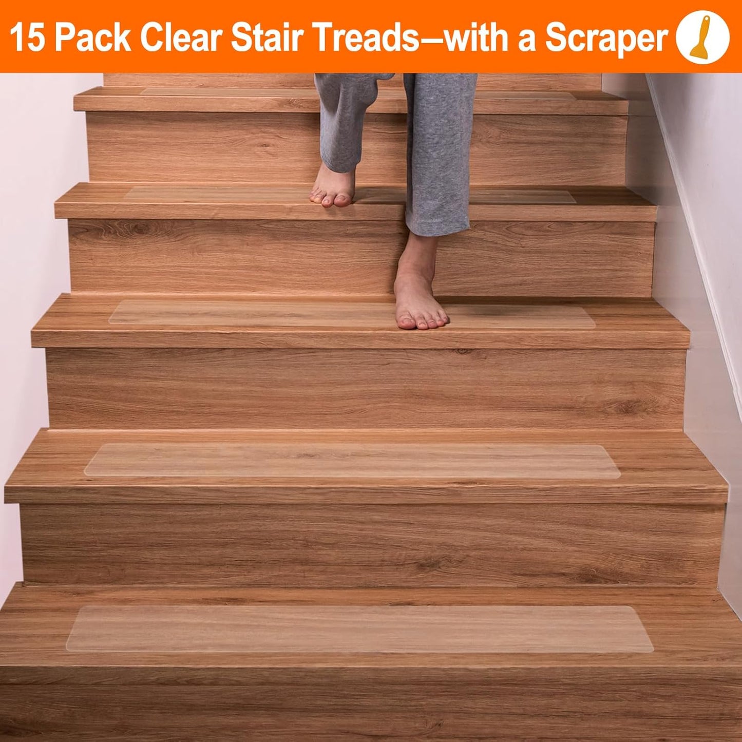 Antiscivolo per Tappeti Scale,Transparant Moquette Adesiva Strisce Antiscivolo per Scale, per Gradini in Legno Di Tappeti Antiscivolo per Pavimento Protezione Decorativa,15 X 60 Cm, 15 Pezzi