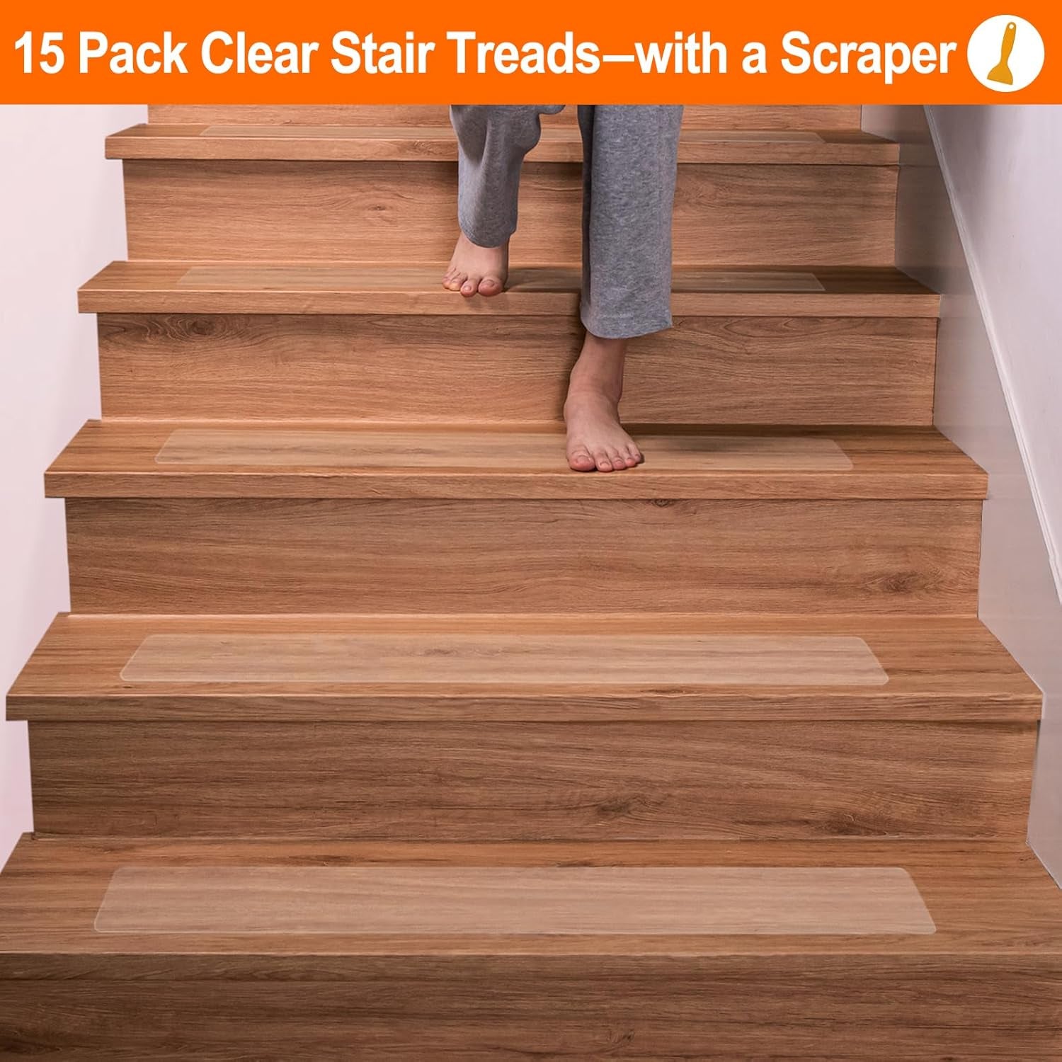 Antiscivolo per Tappeti Scale,Transparant Moquette Adesiva Strisce Antiscivolo per Scale, per Gradini in Legno Di Tappeti Antiscivolo per Pavimento Protezione Decorativa,15 X 60 Cm, 15 Pezzi