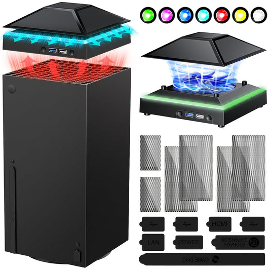 Ventola Di Raffreddamento RGB per Xbox Series X Con Filtro Antipolvere, Accessori per Sistema Di Raffreddamento Con Luce LED Colorata, Ventola Regolabile a 3 Livelli a Basso Rumore, 2 Porte USB Extra
