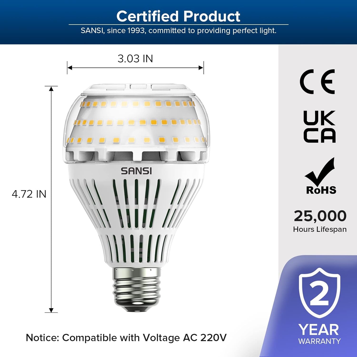 27W (250W Equivalenti) Dimmerabile Lampadina LED a Risparmio Energetico, E27 Luminose 4000Lm, 3000K Luce Bianco, Angolo Del Fascio Di 270°, Ø7.7 * 12Cm, Confezione Da 2