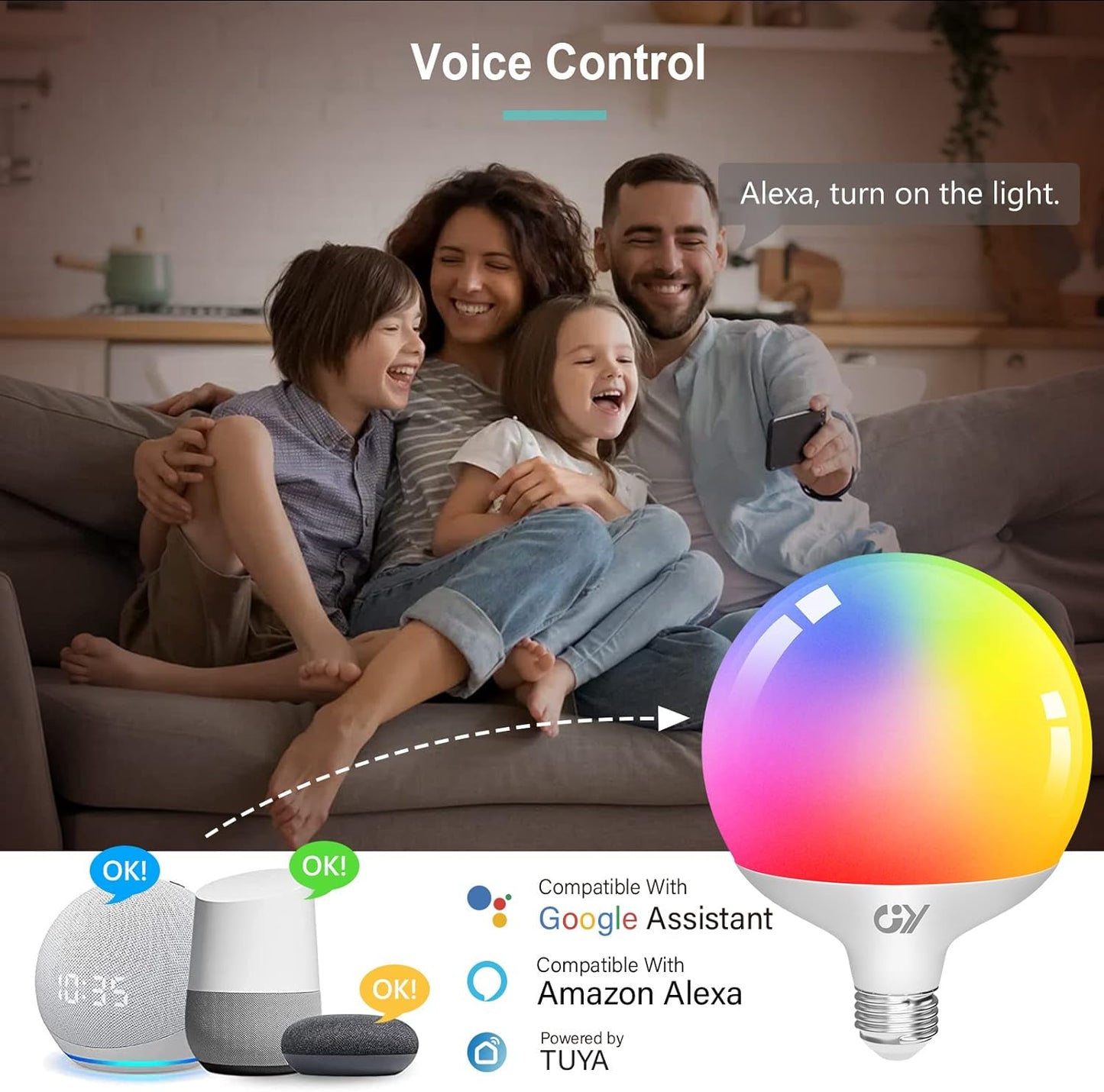 Lampadina Wifi Smart Globo,18W Lampadine a E27 Casa Intelligente 1800Lm,Multicolore Regolabile RGBCW Dimmerabile Bulbo, Applicazione Di Controllo 2700K-6500K, Compatibile Con Alexa/Google Home