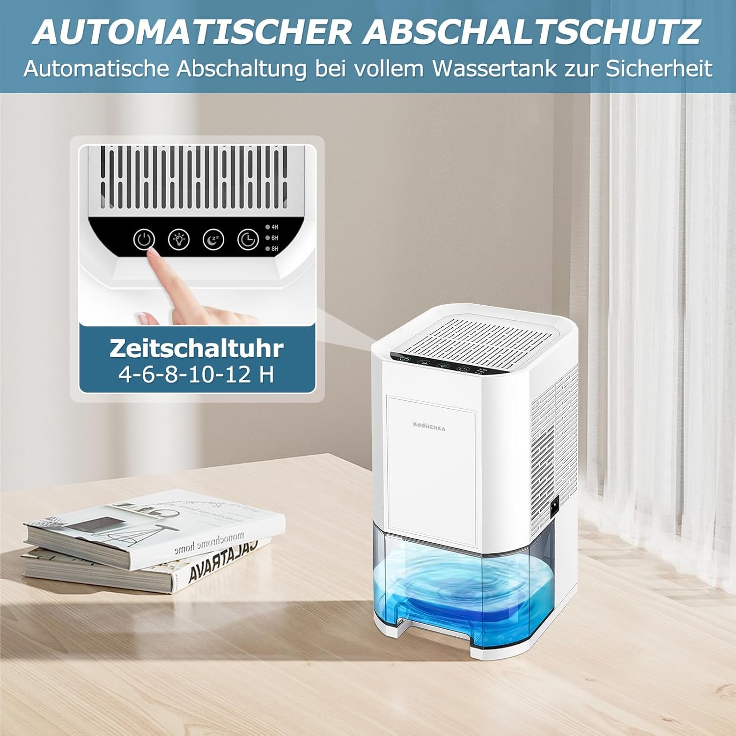 Deumidificatore Elettrico, 1200 Ml, Deumidificatore per Casa, Piccolo Deumidificatore, Sbrinamento Automatico per Cantina, Bagno, 7 Colori, Con Timer, Contro L'Umidità, Modalità Notte