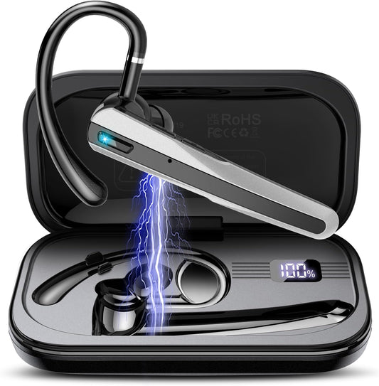 Auricolare Bluetooth, Auricolari Bluetooth 5.3 Con Microfono Antirumore, Cuffie Wireless Bluetooth Con Gancio Girevole, 120 Ore Conversazione Cuffiette Senza Fili per Lavoro/Business, Nero