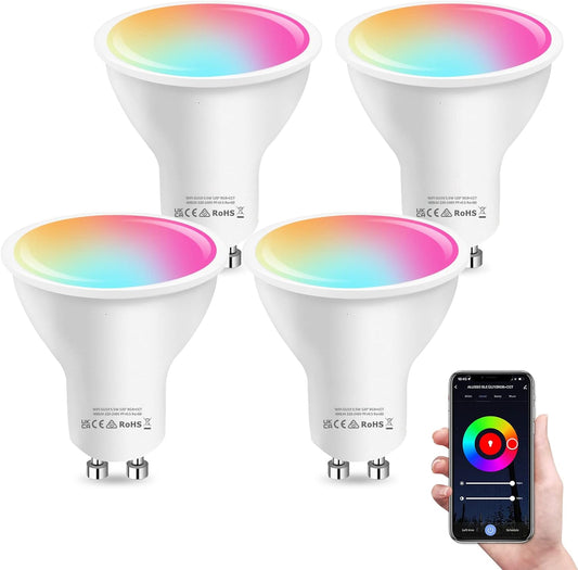 Lampadina Alexa GU10 Lampada LED intelligente, Lampada LED RGB dimmerabile da 5,5 W WiFi Lampadina intelligente, Controllo app Smart Life Compatibile con Alexa/Google Home, Bianco caldo-bianco freddo e lampadina multicolore, confezione da 4