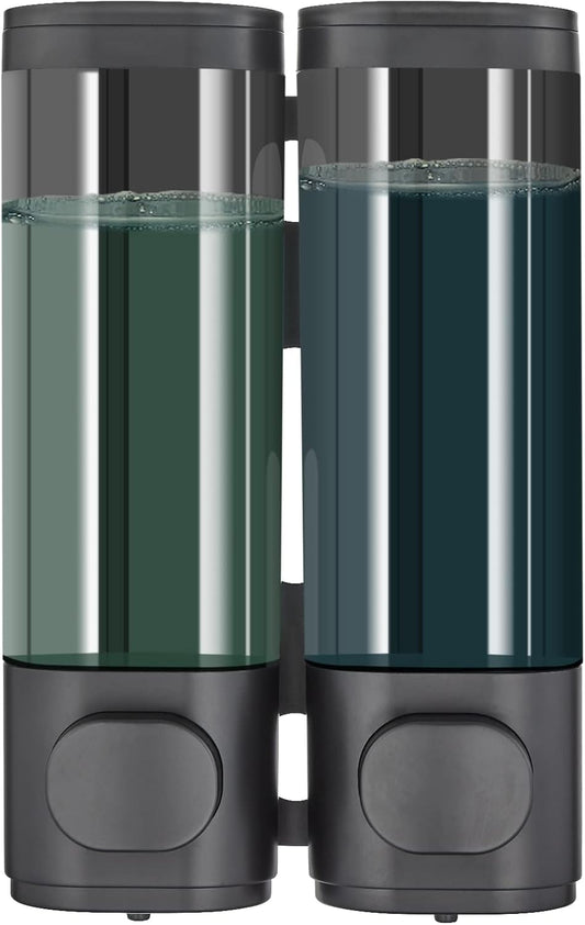 Dispenser per Shampoo E Balsamo, Dispenser per Doccia a 2 Camere, Senza Trapano, Dispenser Di Shampoo per Doccia a Parete, per Shampoo, Balsamo, Bagnoschiuma, per Bagno (Nero, 2 Camere)