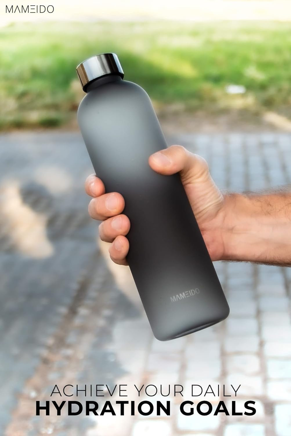 Bottiglia Acqua 1,5 Litro - Borraccia Plastica Tritan a Tenuta Stagna, Senza BPA - Bottiglia Motivazionale Con Orario (Carbon Grey, 1,5L)