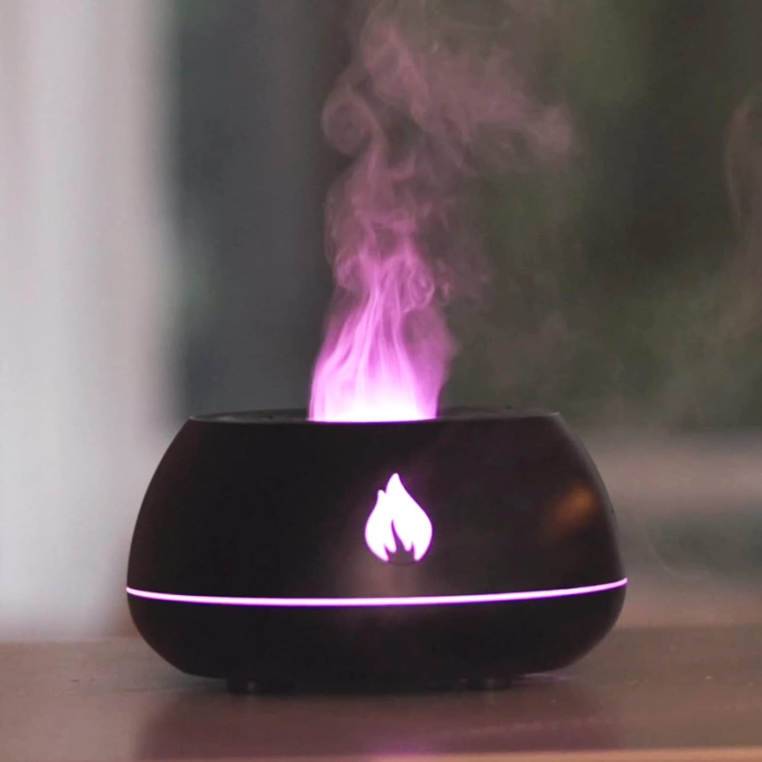 Flame Aroma Diffusore Di Oli Essenziali Umidificatore 7 Colori Fiamma per Casa, Camera Da Letto E Ufficio, Con Protezione Arresto Automatico Senza Acqua (Black)