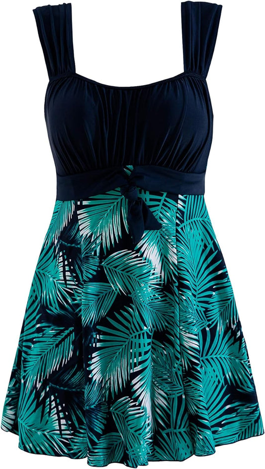 Costume Da Bagno plus Size a Vita Alta Costume Intero Con Gonna Estate Elegante Vestito Floreale Donna per Mare E Spiaggia 1 Pezzo