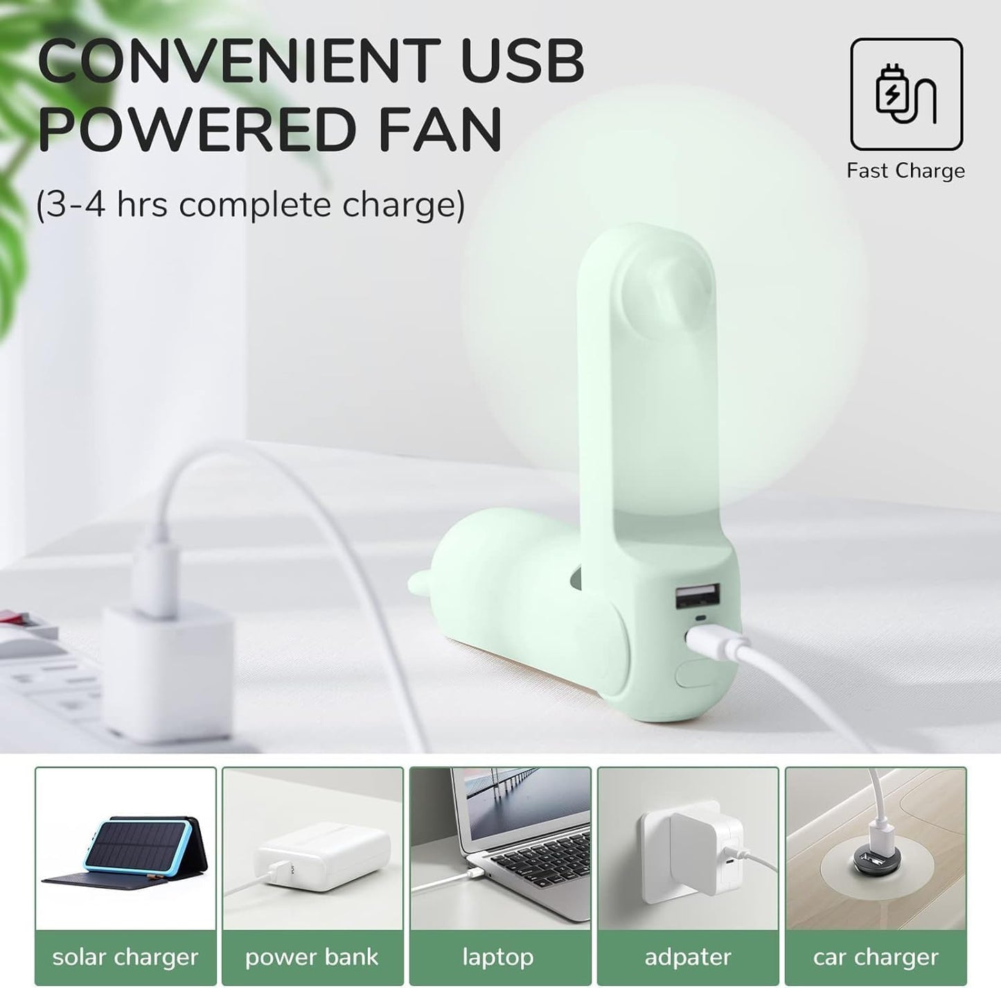 Ventilatore Portatile Con Powerbank Da 4500 Mah,Autonomia Massima Di 46 Ore,Ventola Tascabile Alimentata a Batteria,Ventola Personale Pieghevole Alimentata Tramite USB,3 Velocità-Verde