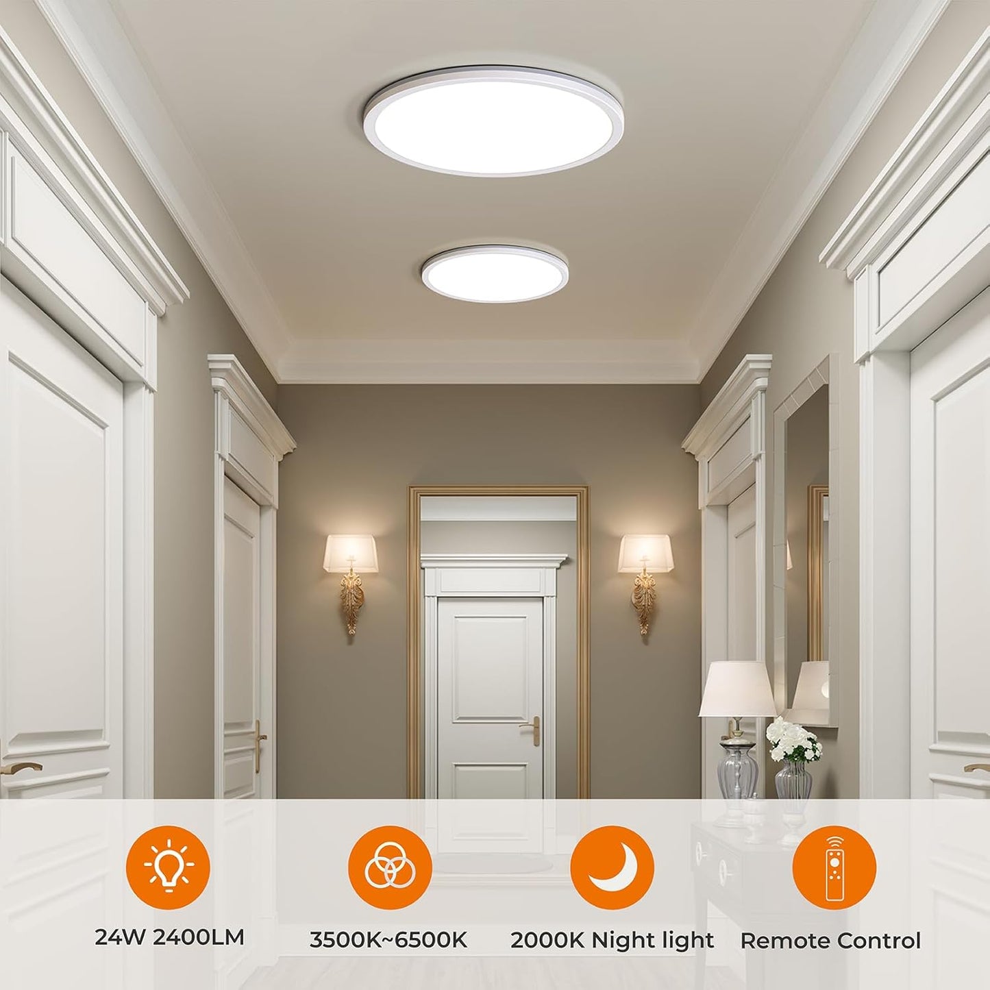 Plafoniera LED Dimmerabile 24W, Lampada Da Soffitto Con Telecomando, Luce Notturna 2000K Calda, Pannello 3000K-6500K per Camera Da Letto Cameretta per Bambini Soggiorno Rotonda Bianca 30X2,5 Cm