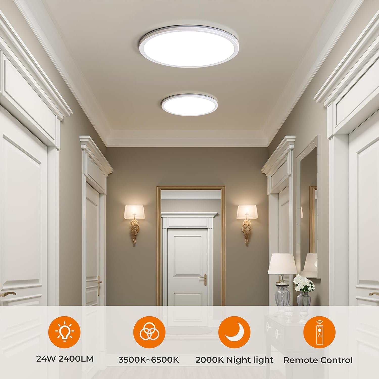 Plafoniera LED Dimmerabile 24W, Lampada Da Soffitto Con Telecomando, Luce Notturna 2000K Calda, Pannello 3000K-6500K per Camera Da Letto Cameretta per Bambini Soggiorno Rotonda Bianca 30X2,5 Cm