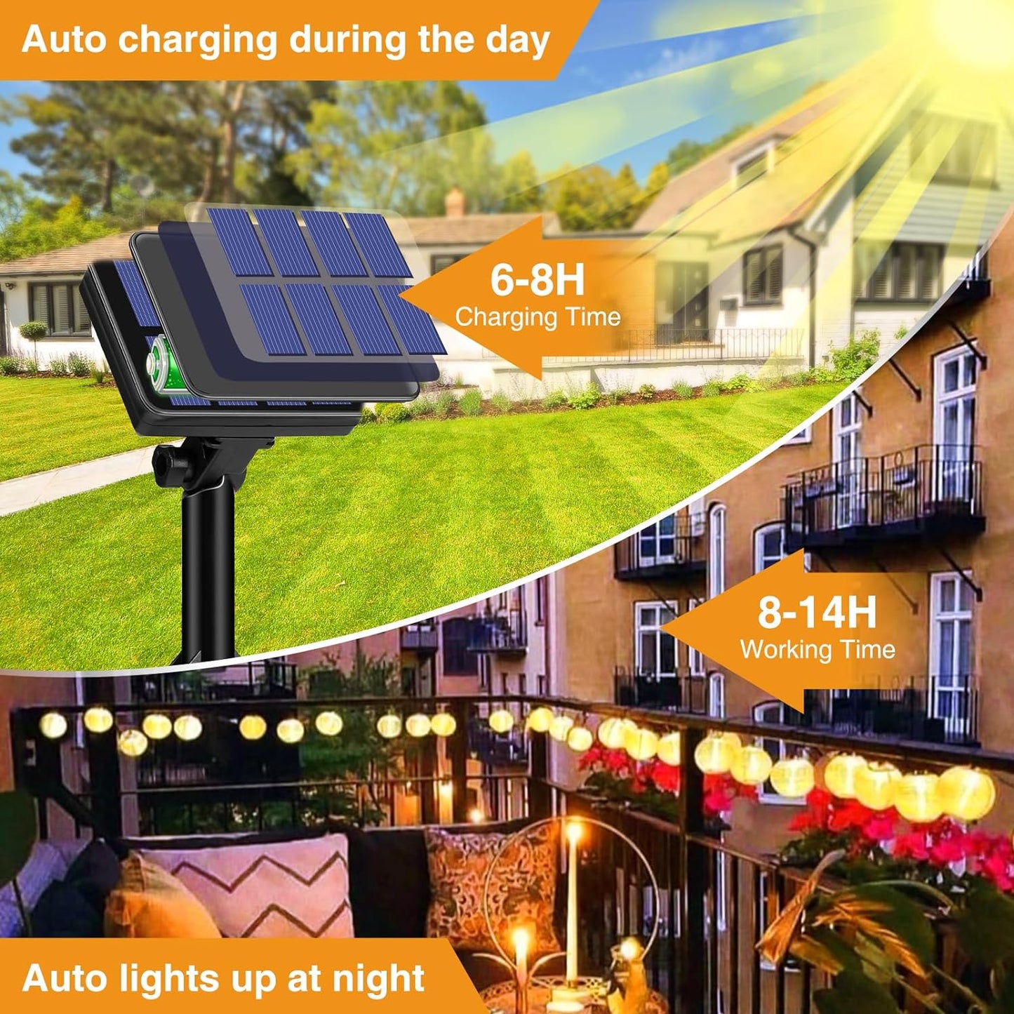 Btfarm Fata luminosa solare Lanterne da esterno, 8M Lanterna da esterno Resistente alle intemperie IP65 Fata luminosa da esterno 8 modalità Fata luminosa solare Decorazione per giardino, balcone, terrazza, cortile (Bianco caldo)