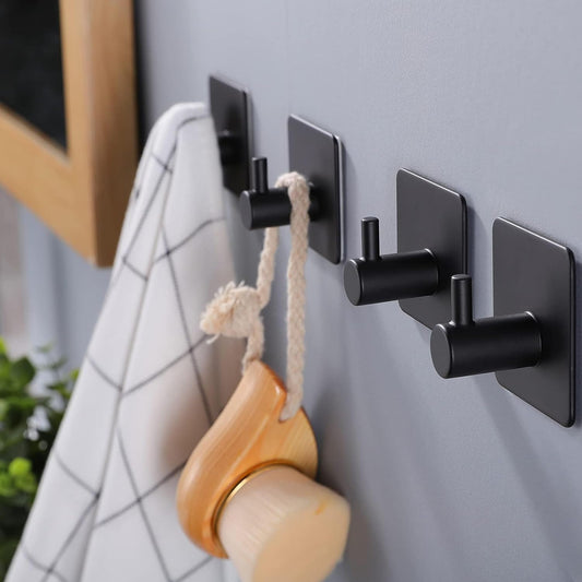 Gancio per Asciugamani, Autoadesivo, in Acciaio Inox, Senza Fori, per Bagno E Cucina, 4 Pezzi, Nero