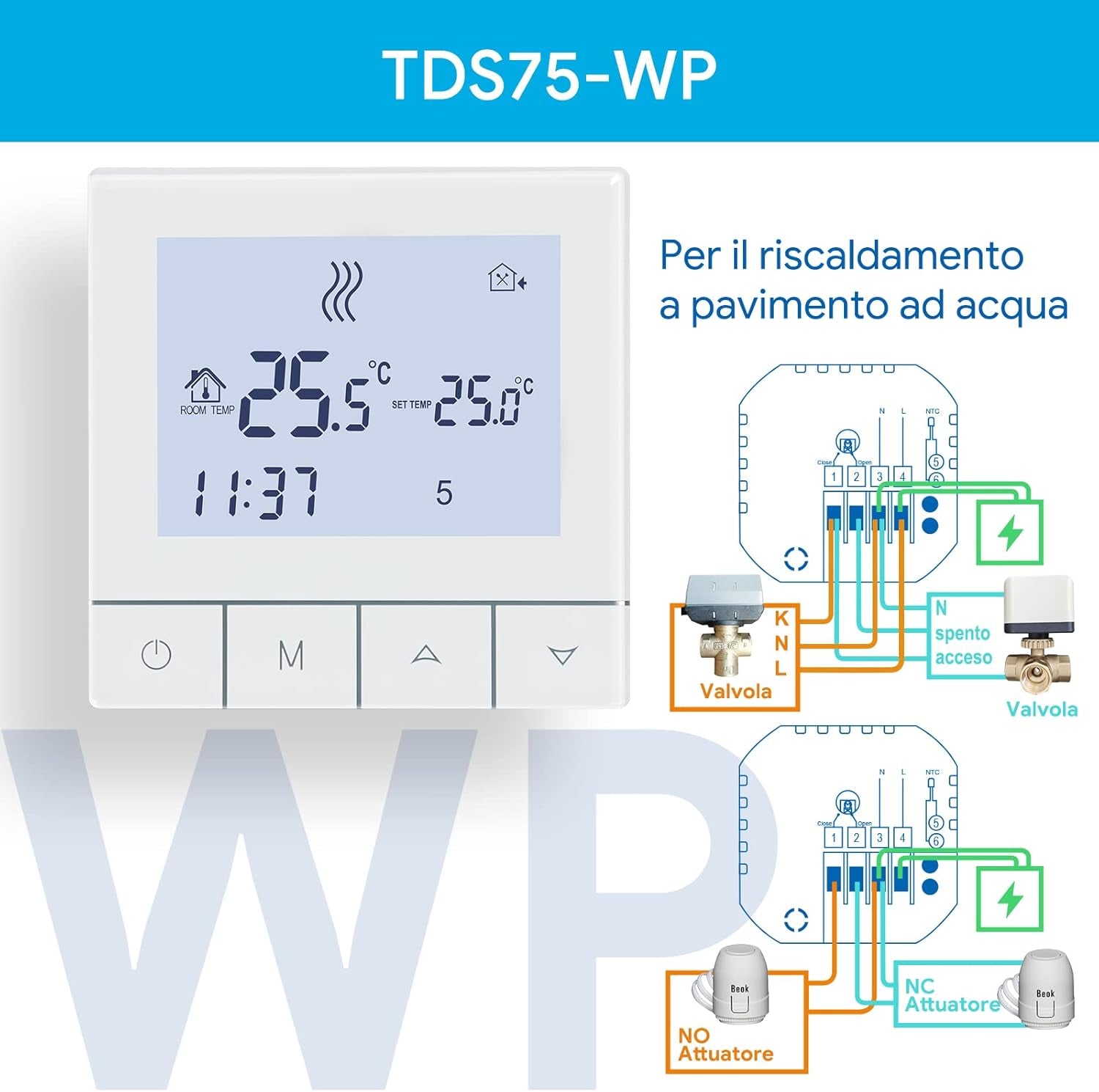 Termostato Smart per Riscaldamento Dell'Acqua,Termostato Ambiente LCD Touchscreen Digitale Programmabile Settimanale Cronotermostato 3A TDS75-WP