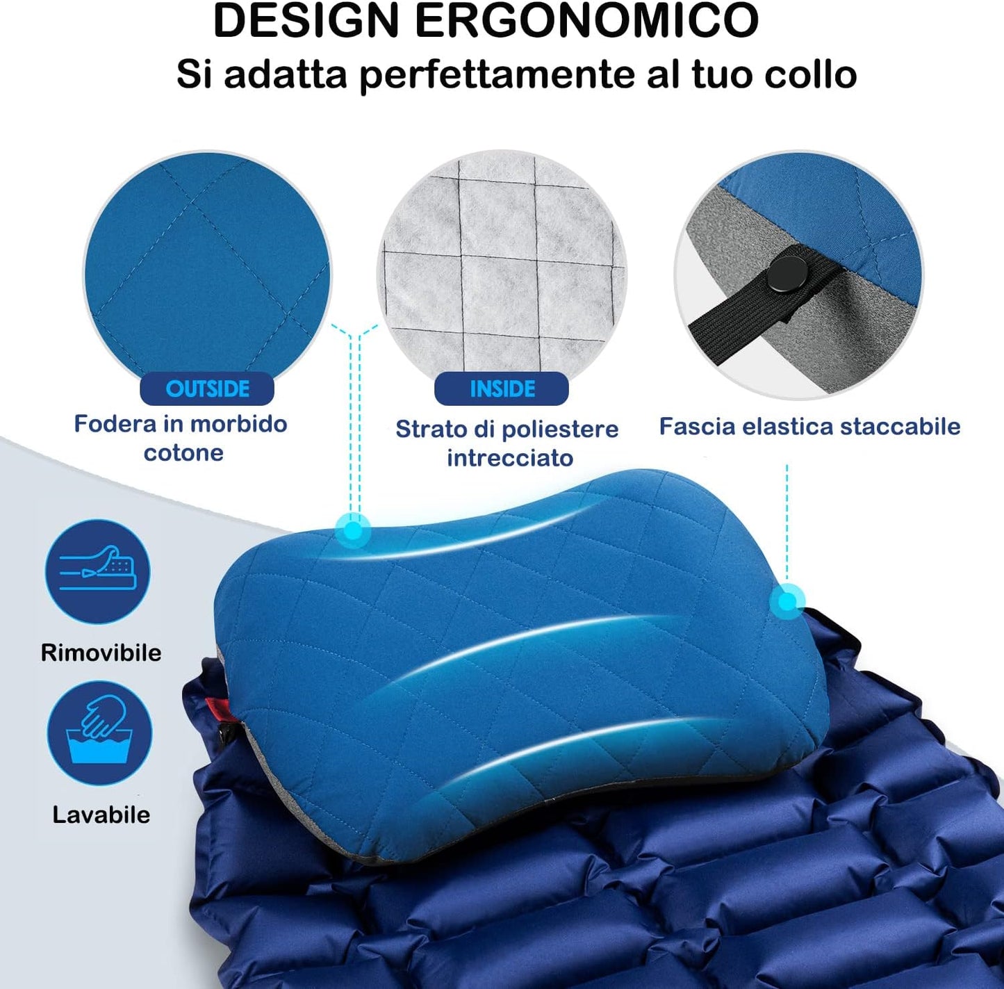 Cuscino Gonfiabile Da Campeggio, Da Viaggio, Con Federa Rimovibile, Comodo Cuscino Cervicale per Viaggio/Esterno, Cuscino Da Viaggio, Cuscino Gonfiabile Da Viaggio, Cuscino Imbottito