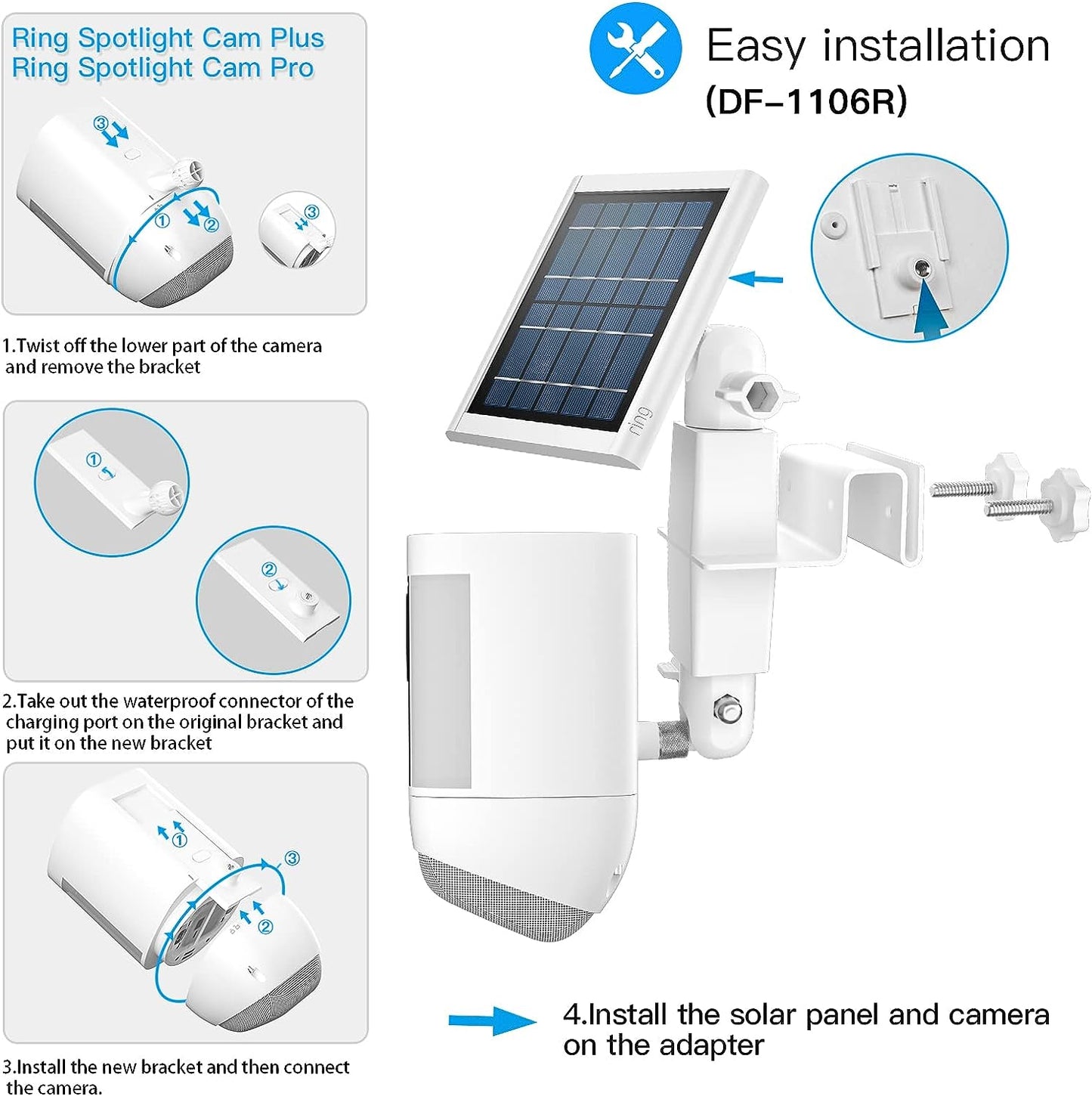 Supporto per Grondaia 2 in 1 Resistente Alle Intemperie per Pannello Solare Ad Anello, Spotlight Cam plus (Batteria/Plug-In), Spotlight Cam Pro (Batteria/Plug-In), Accessori Di Montaggio Per