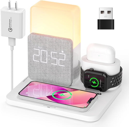 Caricabatterie Wireless,  Stazione Di Ricarica Wireless 3 in 1 Con Adattatore QC3.0 per Iwatch Series SE 6 5 4 3 2, Airpods Pro 2, Supporto Di Ricarica a Digiuno Da 15W per Lphone 13 Pro Max