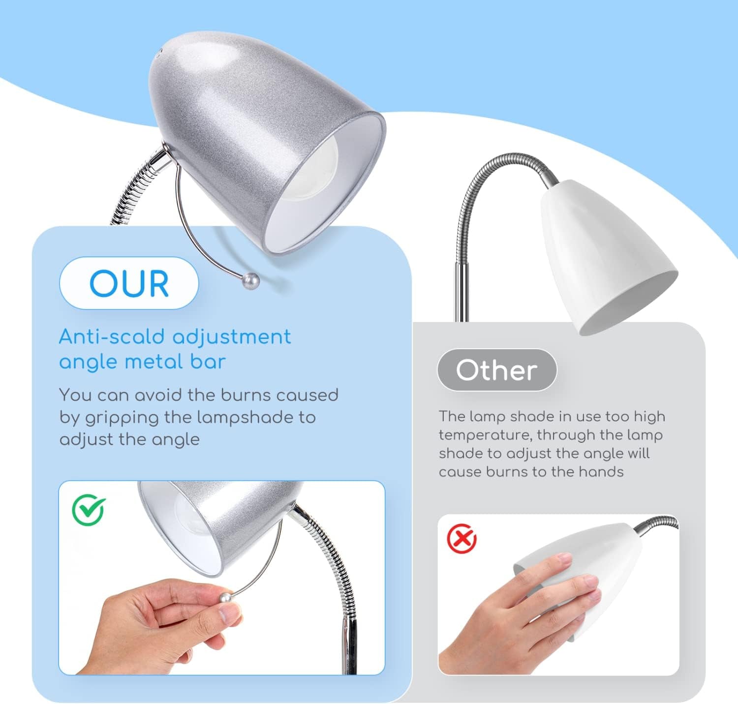 Lampada Da Lettura Con Pinza， Lampada Da Scrivania Vintage Con Clip，Compatibile Con LED Lampadinea a Modello E27，Max. 11W，Lampadina Non Inclusa，Con Metallo Braccio Regolabile E Cavo，Argento