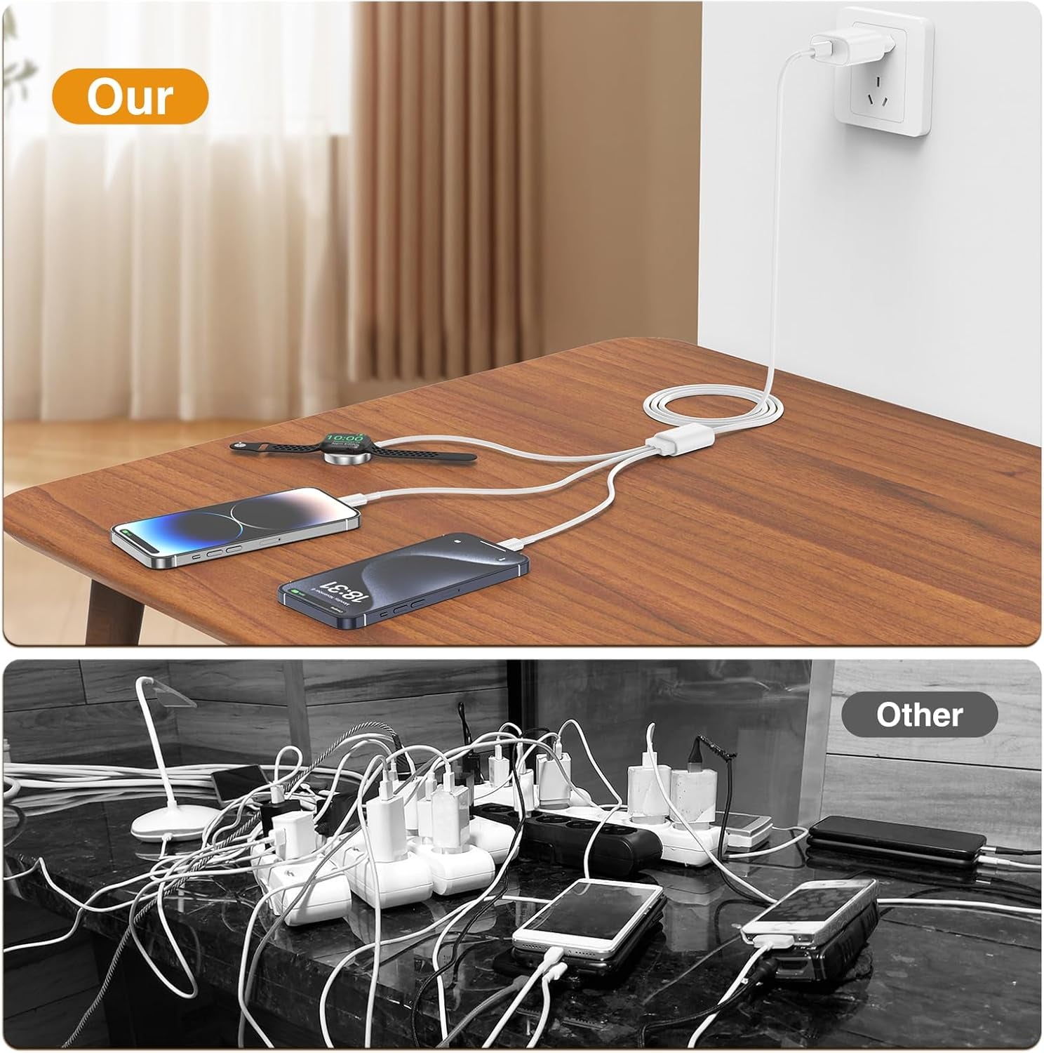 Cavo Di Ricarica 3 in 1 per Apple Watch E Iphone, Caricatore USB C Iphone E Cavo 2 M, Tipo C Charger Adapter Spina Originale per Iphone 15 Pro Max/14 Plus/13/12/11/X,Iwatch Series