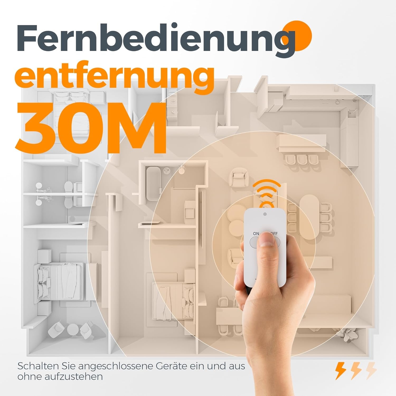 Presa Con Telecomando 30,5M, 3600W Presa Telecomandata Con Interruttore, Prese Con Telecomando Salvaspazio, Presa Con Telecomando a Distanza, Presa Multipla per Elettrodomestici, Nero