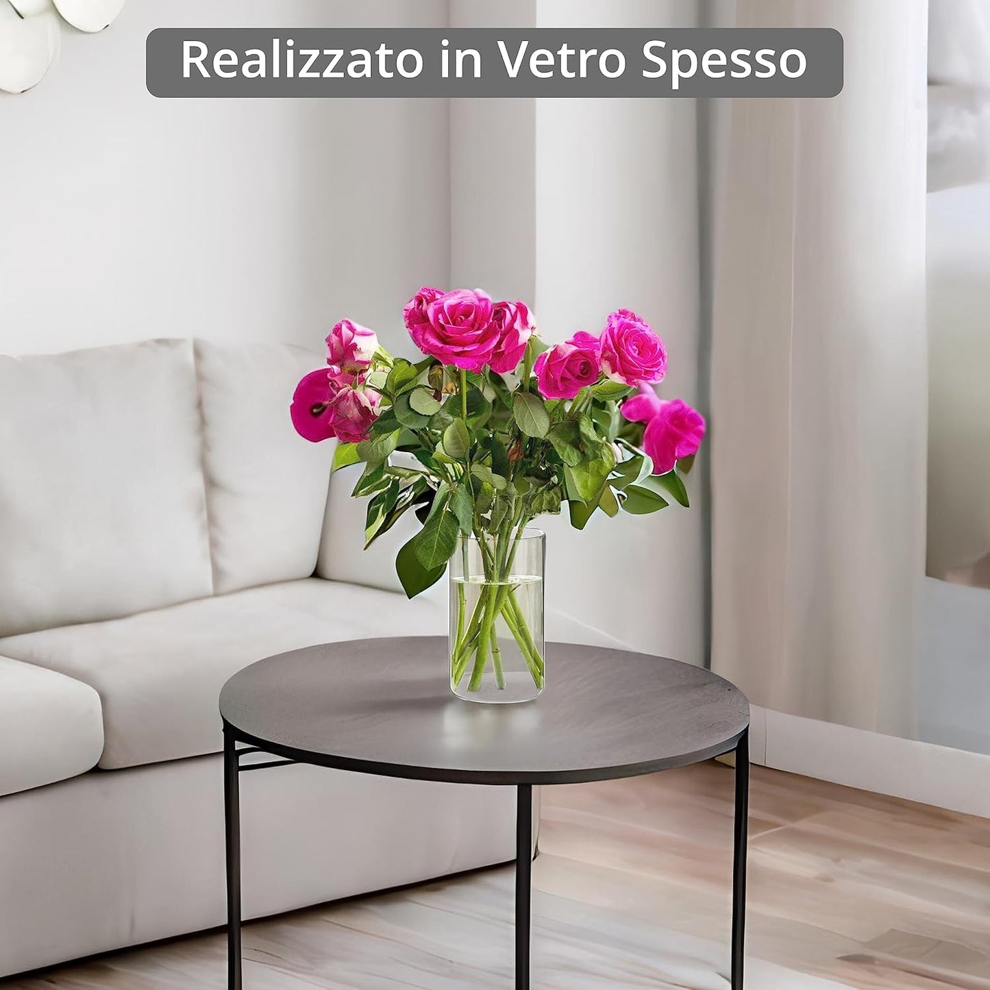 Vaso Vetro Trasparente Da 15 Cm per Centrotavola [3 Pezzi] - Vaso Fiori Vetro, Porta Candela, Ciottoli, Conchiglie, Perline - Vaso Vetro Cilindrico Trasparente - per Casa E Matrimonio