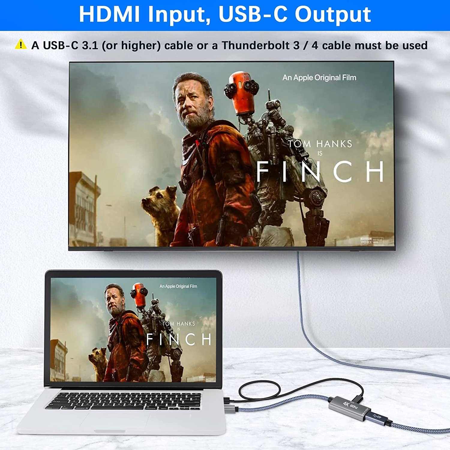 Adattatore Cavo HDMI Maschio a USB-C Femmina Con Cavo USB C,Attrezzature per Macchine Nreal Air Ar,Adattatore Thunderbolt 3 4K 60Hz per Macbook Pro,Mac Air,Microsoft Surface