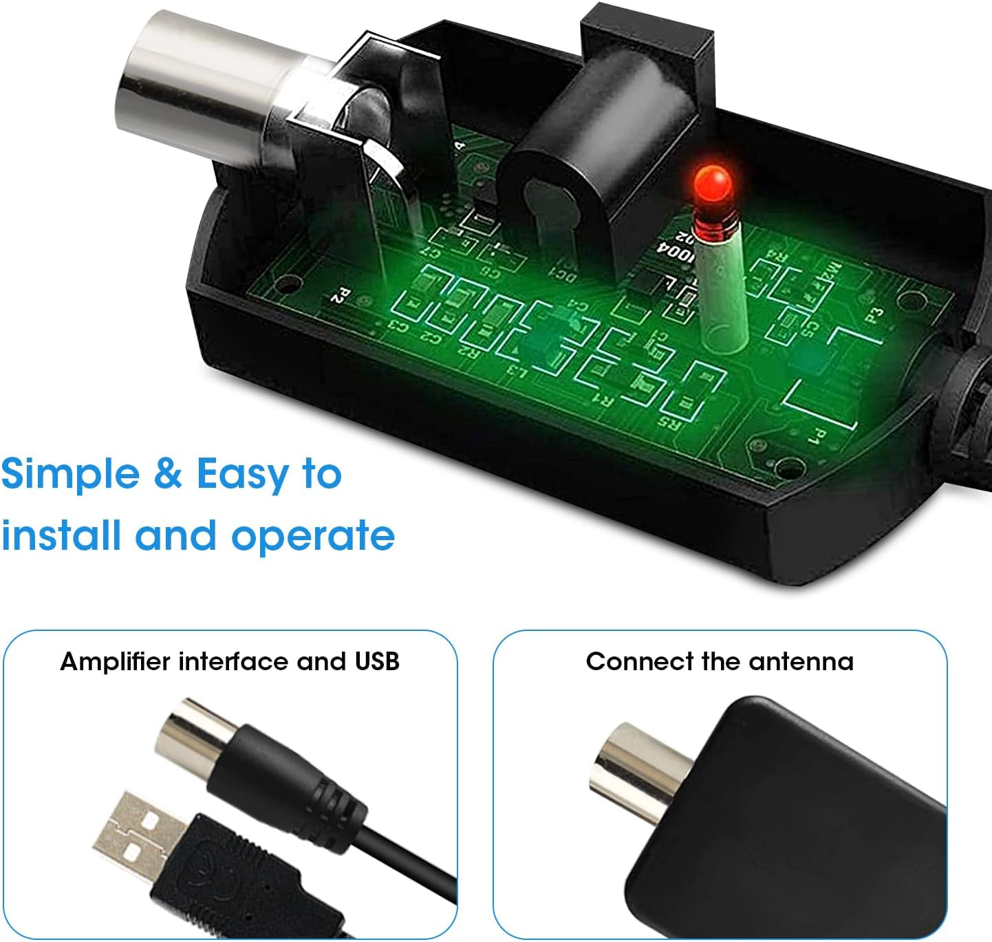 -Antenna TV Portatile Amplificata Interna a 120 Miglia Antenna a Base Magnetica Con Amplificatore Di Segnale per Canali Gratuiti 4K 1080P VHF UHF/DVB-T2, Cavo Coassiale 2M