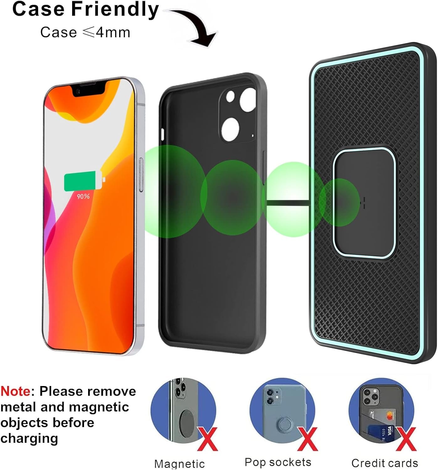 Caricatore Wireless Auto Pad, 15W Caricabatteria Wireless Rapido Qi,Tappetino Di Ricarica Wireless Antiscivolo,Caricatore Senza Fili Ultra Magro Compatibile per Iphone,Airpods,Samsung E Altri