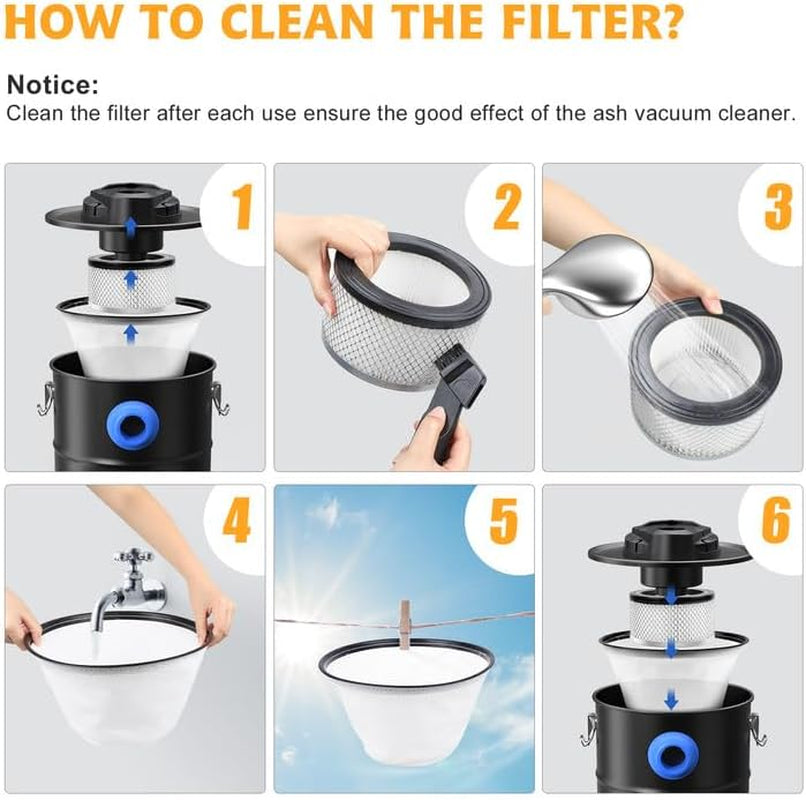 Aspiracenere, Aspiracenere Multifunzione 20Kpa 20L, Doppio Sistema Di Filtrazione Con Filtro Hepa E Prefiltro per Camino, Barbecue, Stufe, Griglie, Bracieri, Bruciatori Di Legna, Caminetti - 1200W