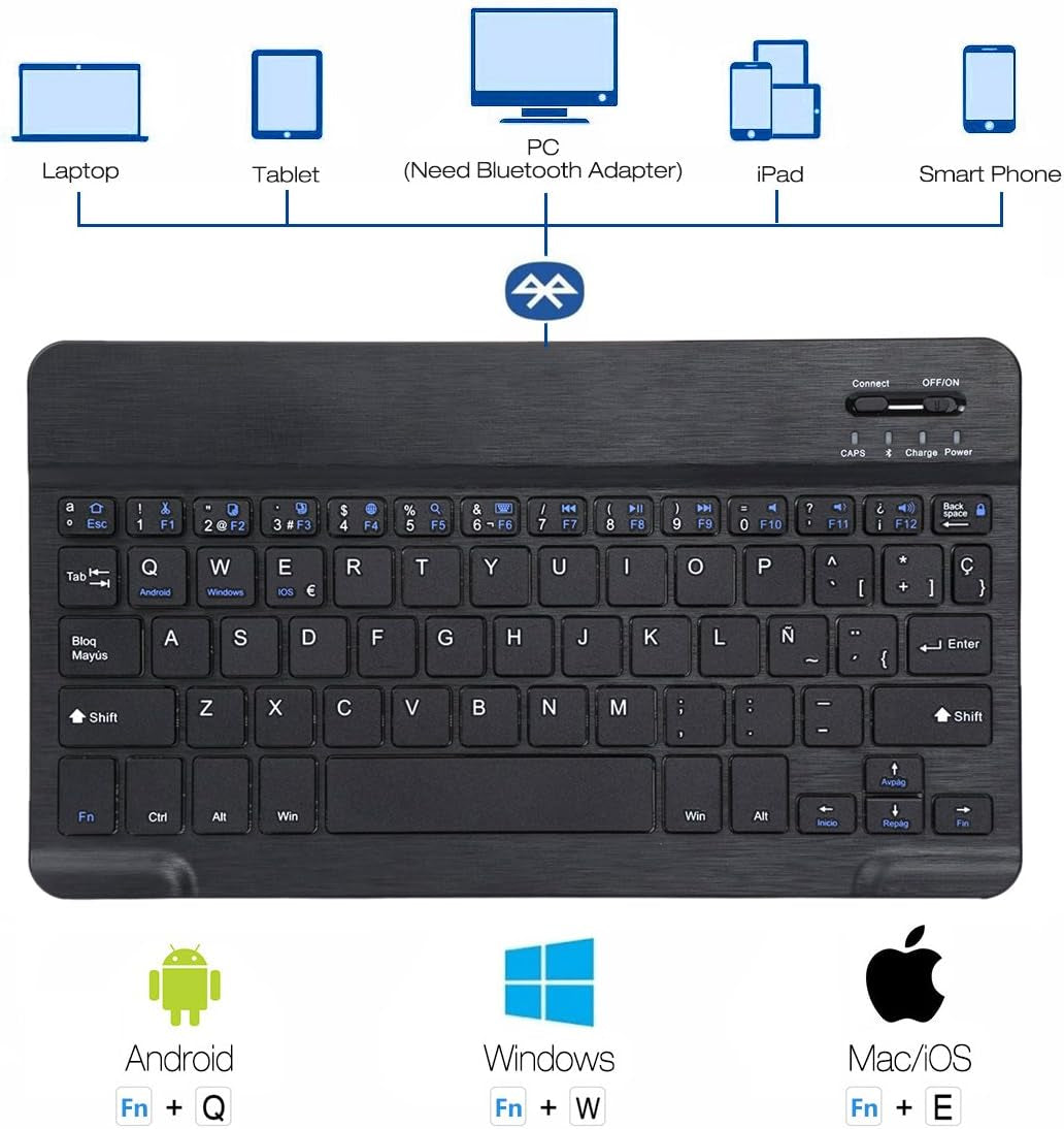 - Tastiera Bluetooth Wireless, Ultrasottile, Compatibile Con Tablet Ios, Android E Windows, Layout QWERTY Spagnolo
