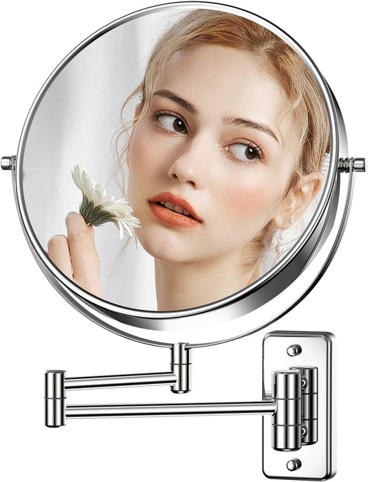 Gospire - Specchio Cosmetico Da 9 Pollici, Montaggio a Parete, Double-Face, Specchio Barba, Trucco Con Ingrandimento Normale E 5X, Orientabile 360°, Cromato, per Bagno, Studio Cosmetico, Hotel