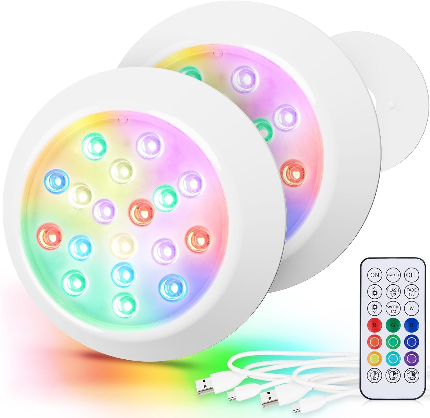 Faretto LED Ricaricabile, Luci Piscina Sommergibili RGBW IP68 Impermeabili Con Telecomando, Fino a 40 Ore, 15Cm Luci Magnetiche Subacquee Colore per Piscina Fuori Terra Interrate, Hottub 2Pack