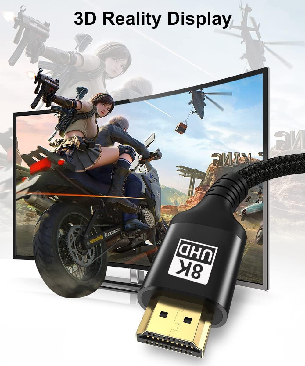 2024 Nuovo Cavo HDMI 8K 4K Da 10 Metri, Intrecciato 48Gbps Cavo HDMI® Alta Velocità 4K 144Hz 120Hz 8K@60Hz, Supporto Earc HDCP2.3 HDR10+ D.Olby Atmos, Compatibile Con PS5 X-Box Monitor HDTV