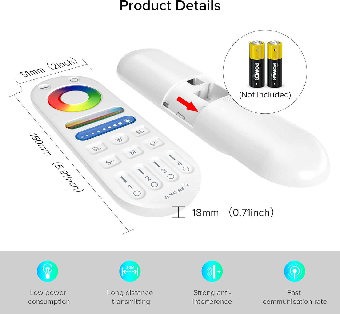 LM091 2.4G RF Telecomando Di Ricambio Compatibile Con RGBCCT WB5 LM053 Luminosità Modalità Colore Regolabile LED Controller 4 Canali 99Ft Control Distance 4-Zone Group Control Control