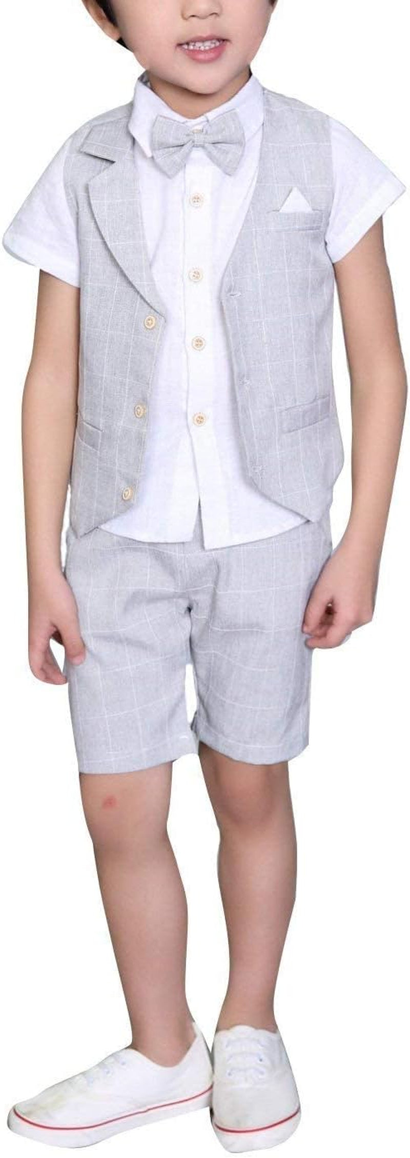 LOLANTA 4 Pezzi Completo da Bambino per Matrimonio Estivo per Ragazzo da Bambino, Set di Gilet per Abiti Festivi per Bambini, Completo da Ragazzo Estivo per 2-12 Anni