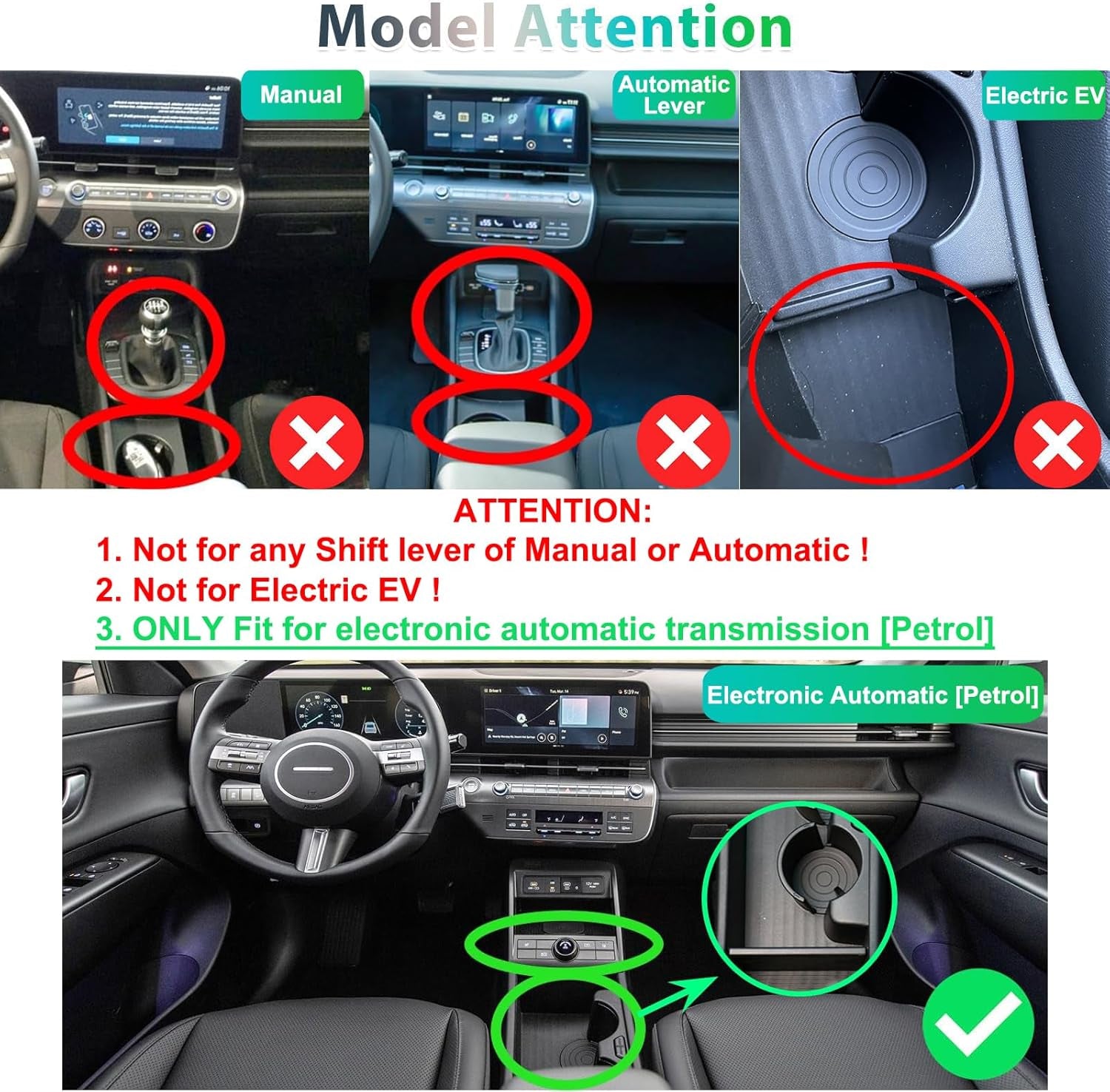 Hyunda-I Kona SX2 2024 2025 (Elettronico Automatico)[Benzina] Contenitore Portaoggetti Console Centrale, Organizer Accanto Al Portabicchieri, Compatibile Con Accessori Hyundai Kona 2024 (Rosso)