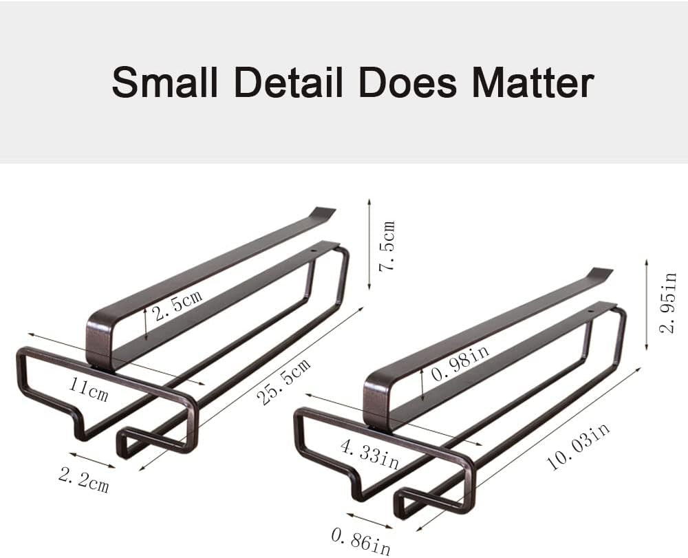 2 Pezzi Supporto per Bicchieri Da Vino Sotto L'Armadio Porta Bicchieri Da Vino Stemware Rack Sospeso Senza Fori per Bar Di Casa Cucina Bar Ristorante Nero