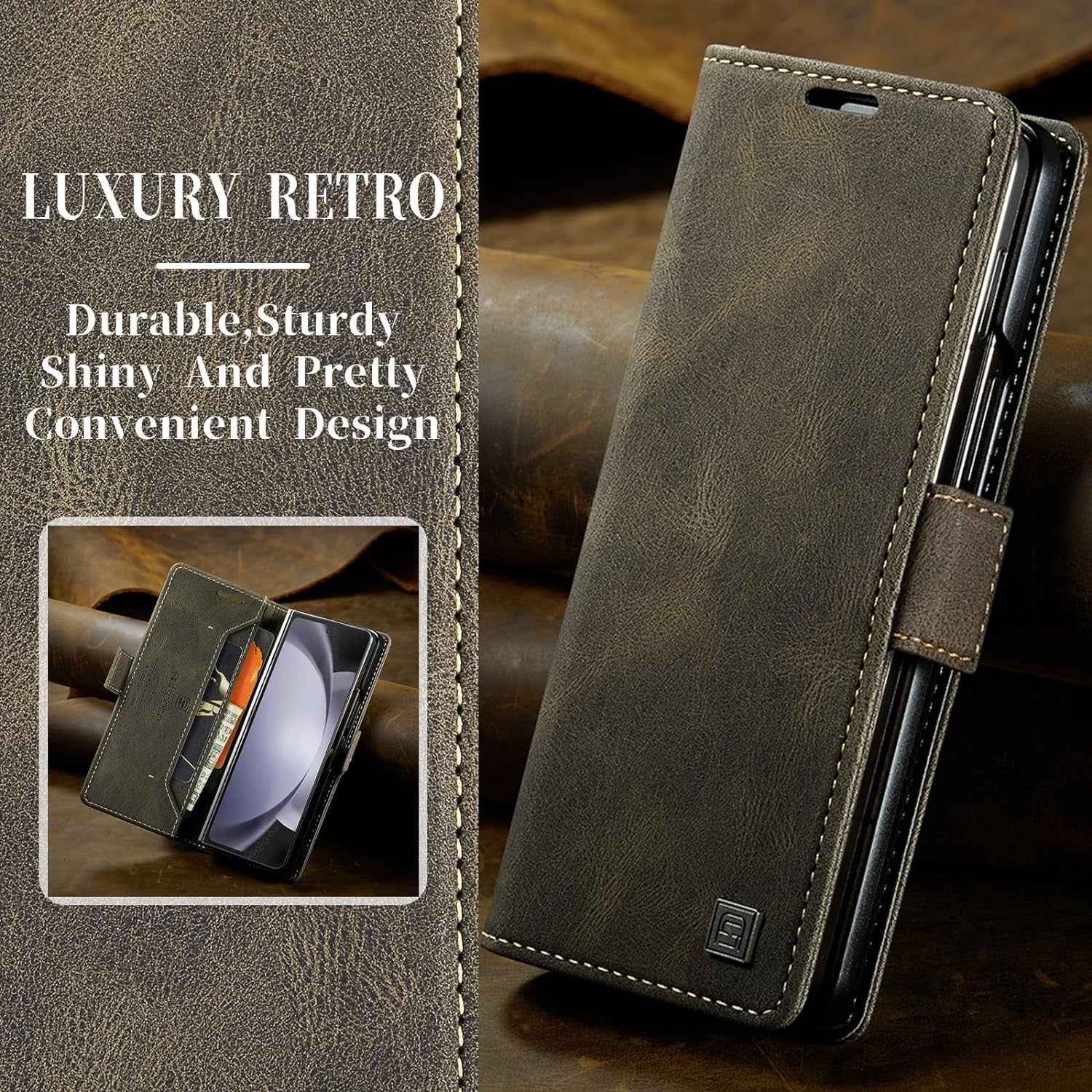 - Custodia a Portafoglio per Galaxy Z Fold 5 Con Blocco RFID, Antiurto [Slot per Schede] [Pelle PU Di Alta Qualità] [Chiusura Magnetica] Custodia Verticale in Pelle Compatibile Con Samsung
