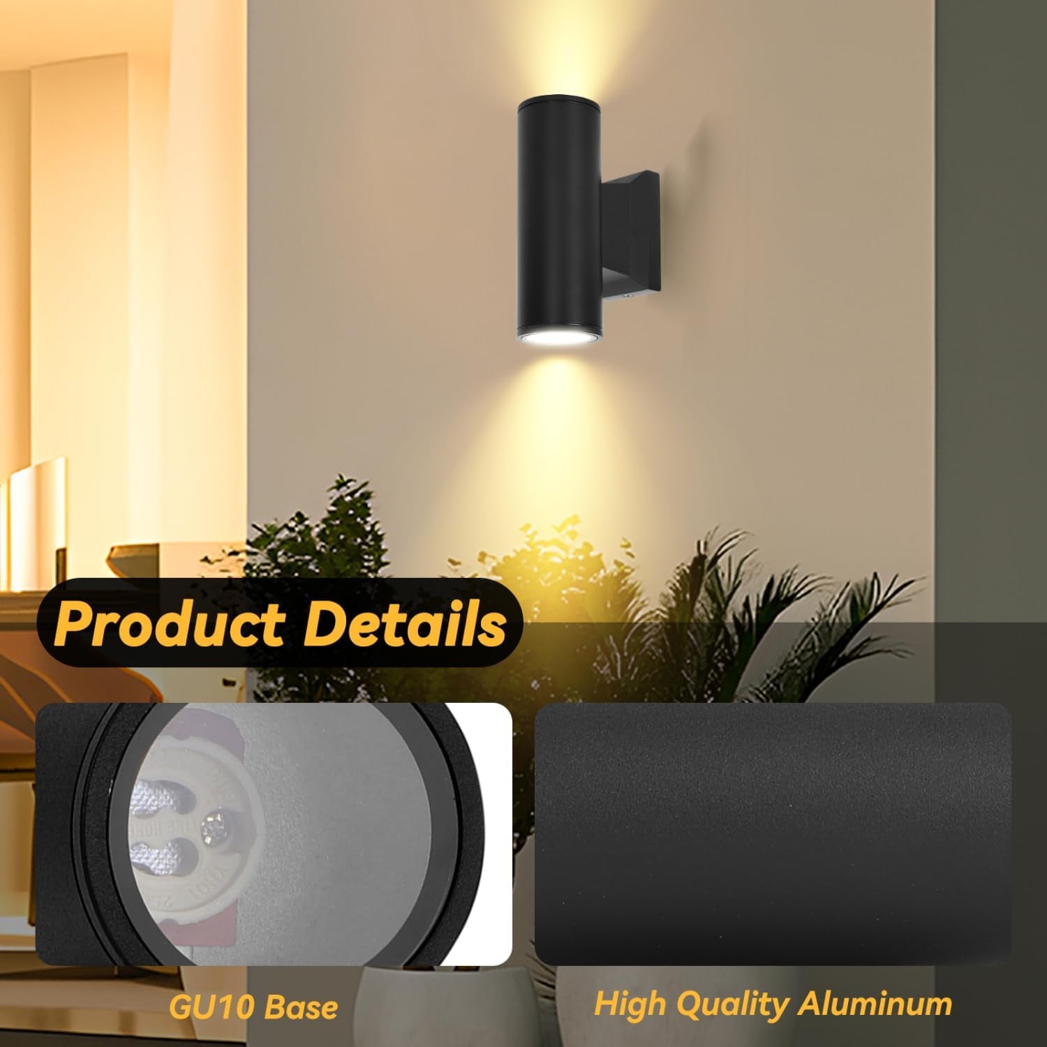 Applique LED Da Parete Esterno,Lampada Da Parete Alluminio Gu10,Impermeabile IP65 Luce Esterno Da Parete, per Patii,Giardini,Corridoi,Balconi,Vialetti,Lampadina Non Inclusa(2 Pacchi)