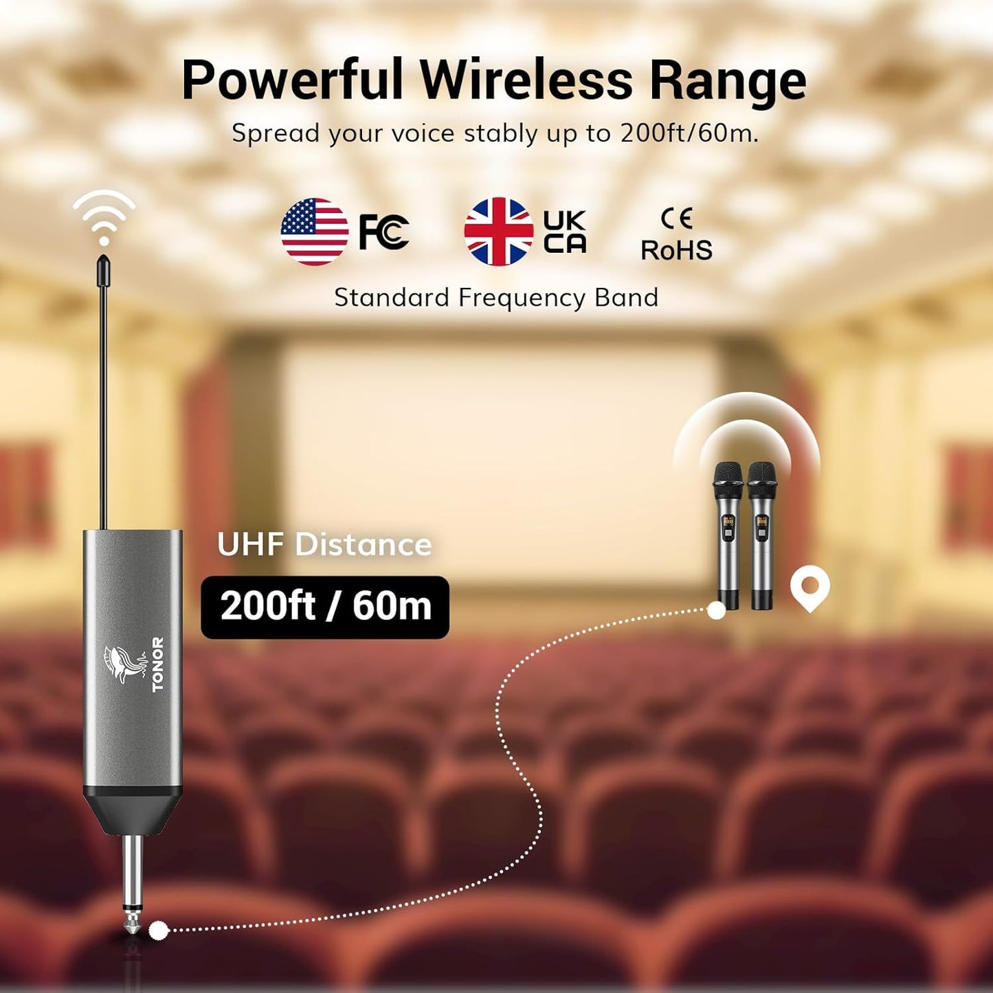 Microfono Senza Fili, UHF Sistema Microfonico Dinamico a Doppio Cordless in Metallo Con Ricevitore Ricaricabile, Set Di Microfoni Wireless per Canto Karaoke, DJ, Festa, 60M (TW630), Grigio