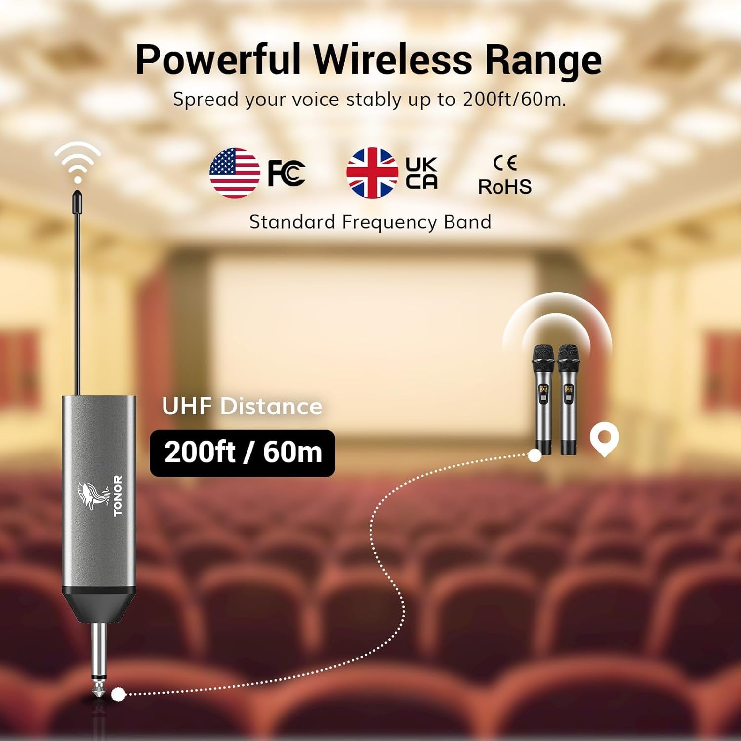 Microfono Senza Fili, UHF Sistema Microfonico Dinamico a Doppio Cordless in Metallo Con Ricevitore Ricaricabile, Set Di Microfoni Wireless per Canto Karaoke, DJ, Festa, 60M (TW630), Grigio