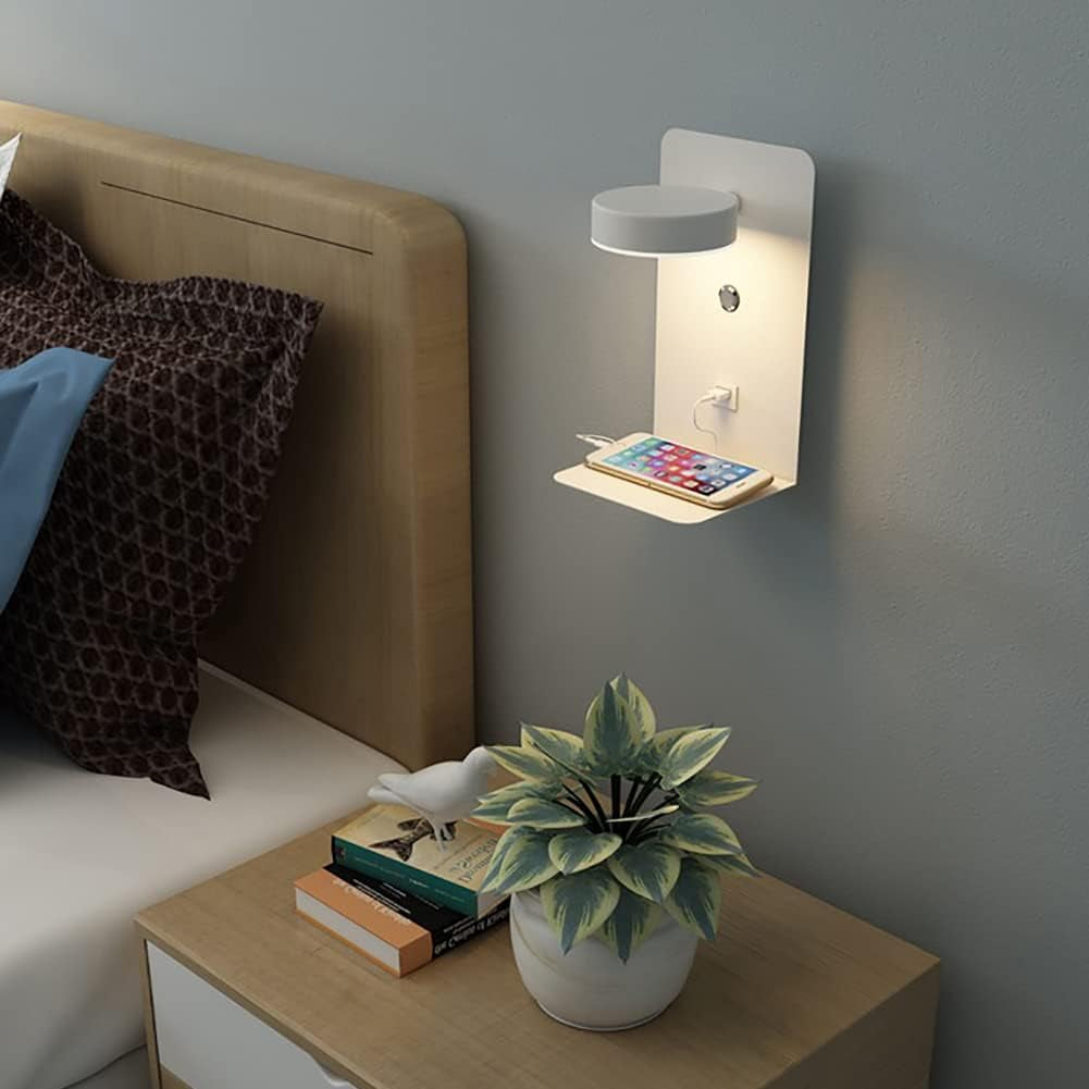 Applique Da Parete LED Con Porte USB, 2 Pezzi Lampada Da Parete Dimmerabile Al Tocco Camera Da Letto12W Con Spina, Lampada Da Muro Interno Bianco Moderna Ruotabile 350°, Luce Da Lettura Comodino
