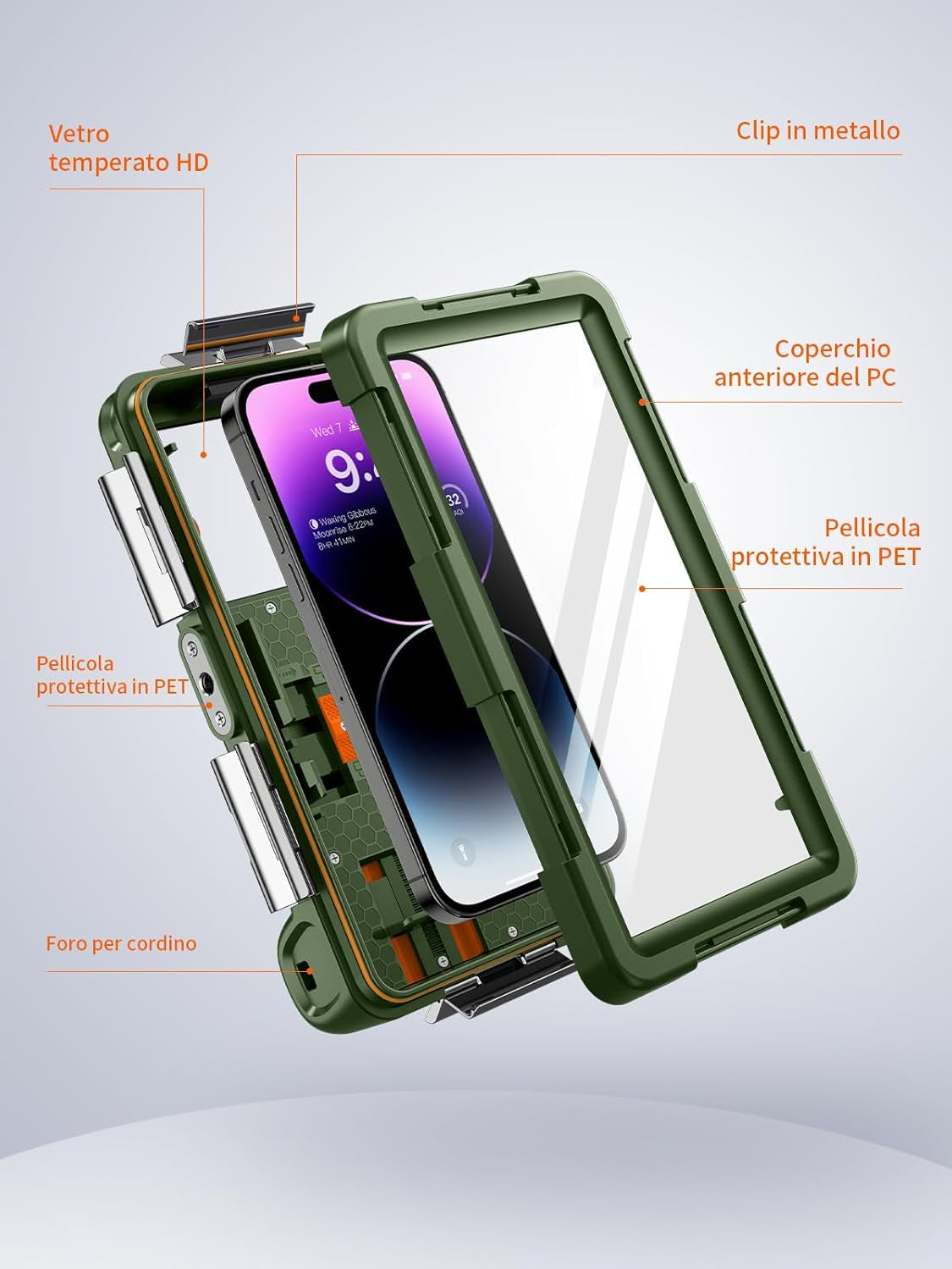 Custodia Impermeabile Subacquea Professionale IP68 15M per Iphone Samsung Huawei Xiaomi,Compatibile Con Telefoni Fino a 6,9 Pollici,Adatto per Immersioni Snorkeling Surf,Verde
