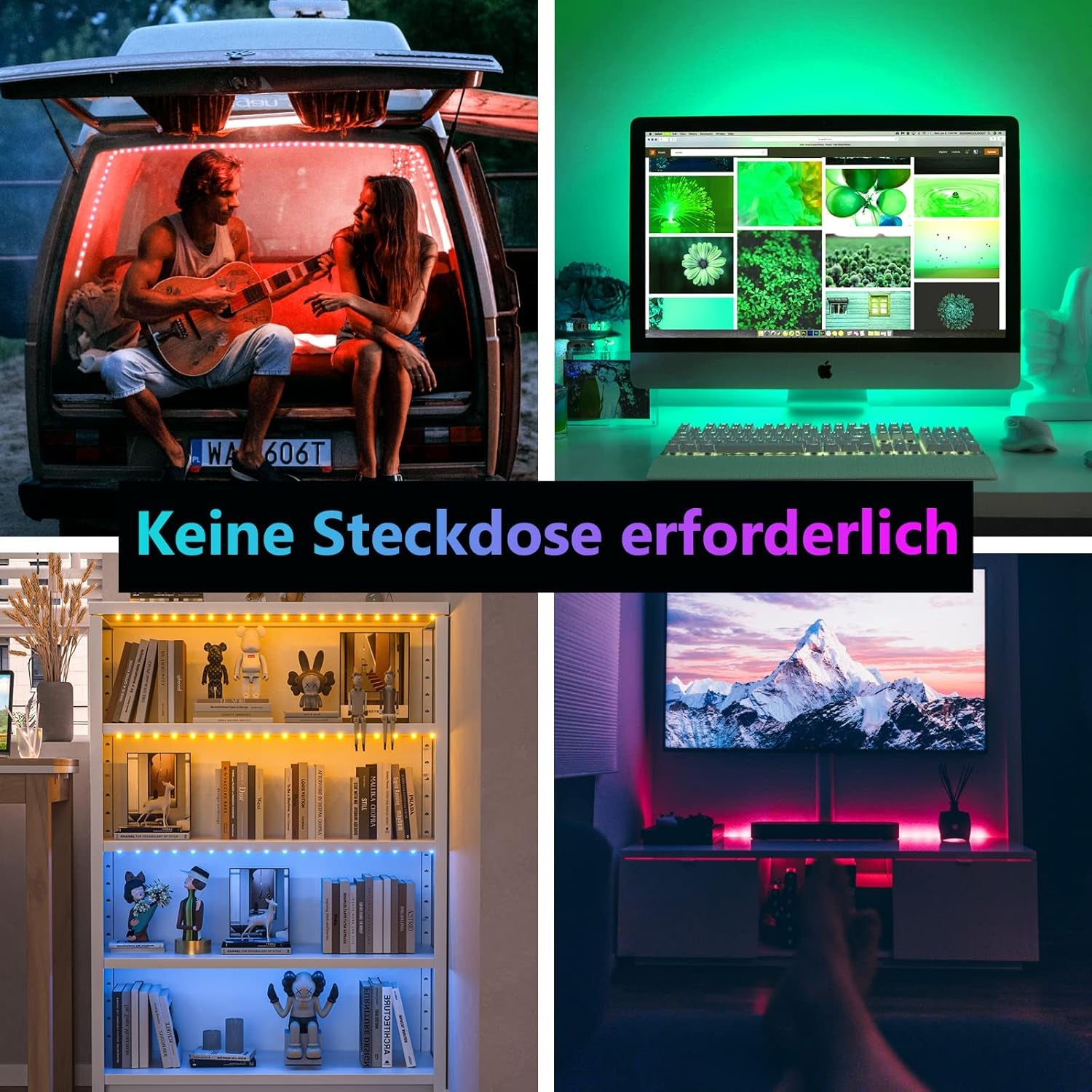 Strisce Led RGB Batteria Ricaricabile Con Telecomando, 2X2M Led Striscia Adesive Dimmerabile, 2000Mah Luci Led Illuminazione per Interni Decorazioni,Camera Da Letto,Mensole,Tv,Feste