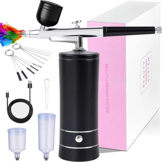 Airbrush, Wireless Portatile Ricaricabile Aerografo Pistola a Spruzzo Con Compressore Gravità Feed, Kit Aerografo per Trucco, Decorazione Torte, Modello, Nail Art, Tatuaggio Nero