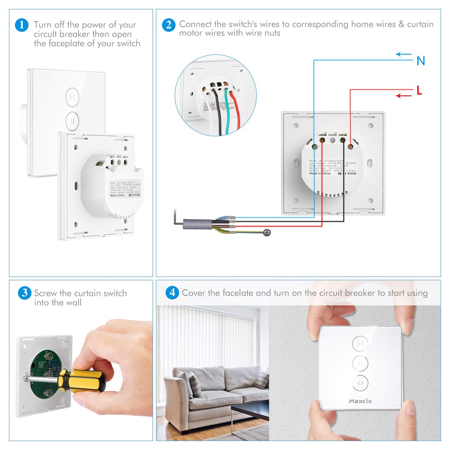 Interruttore Wifi per Tapparelle,  Smart Switch per Motori per Tapparelle, Compatibile Con Alexa E Google Home per Controllo Vocale, APP Controllo,Family Share,Timer(2 Packs)