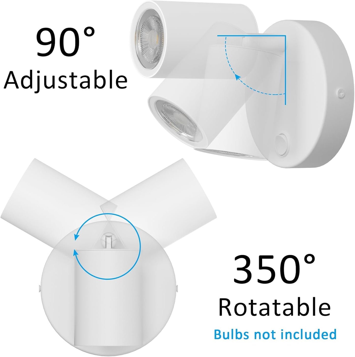 2X Applique Da Parete Interno, Bianco GU10 Lampada Da Parete, 350°Orientabile Faretto Da Parete, Con Interruttore Spot Da Parete Alluminio, per Camera Scale Soggiorno, Senza Lampadina