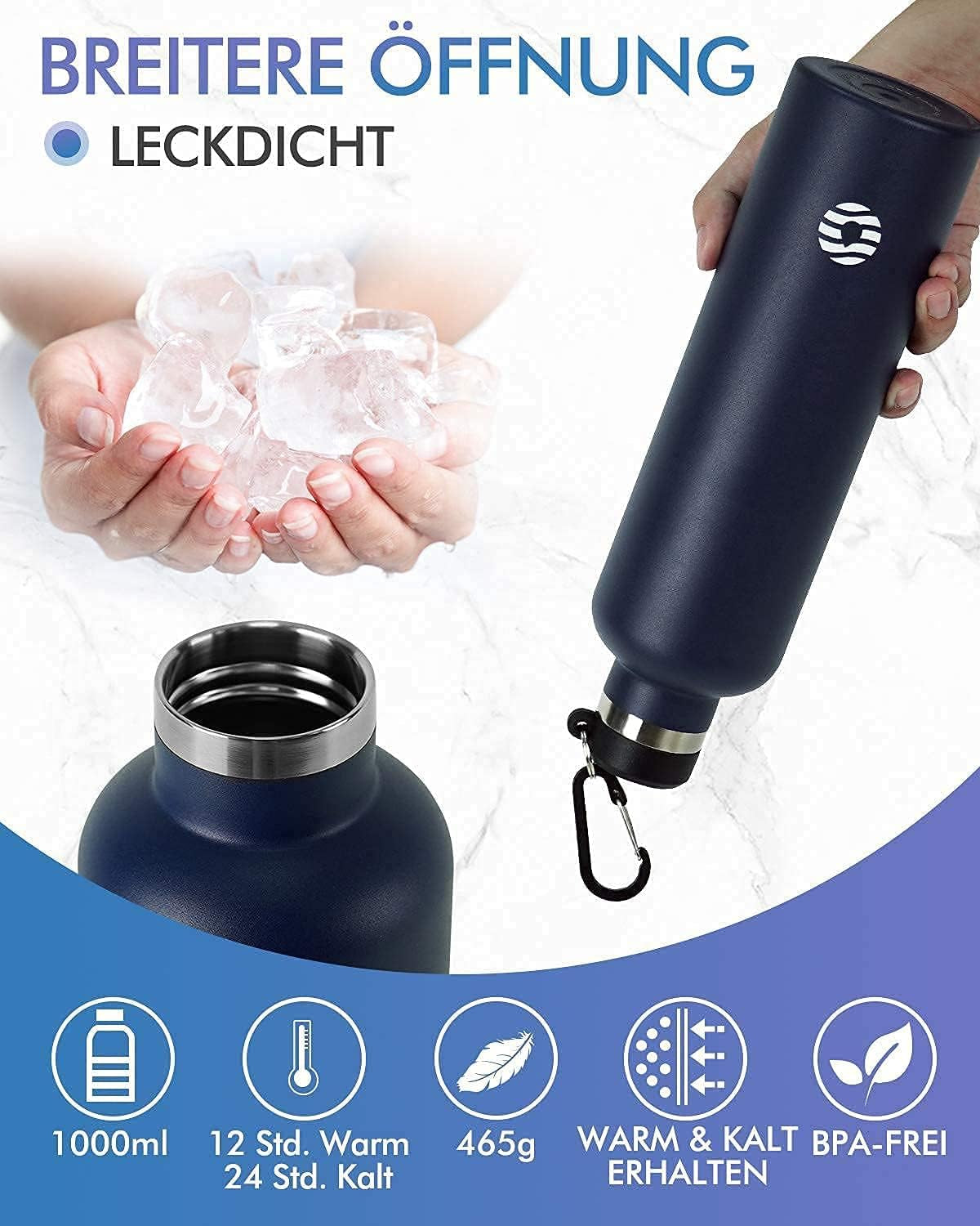 Borraccia Termica in Acciaio Inox 750Ml/1L + Zaino, Facile Da Pulire, Bottiglia Termica Senza Perdite - Senza BPA Borracce, per Scuola, Sport, Campeggio, Yoga, Palestra