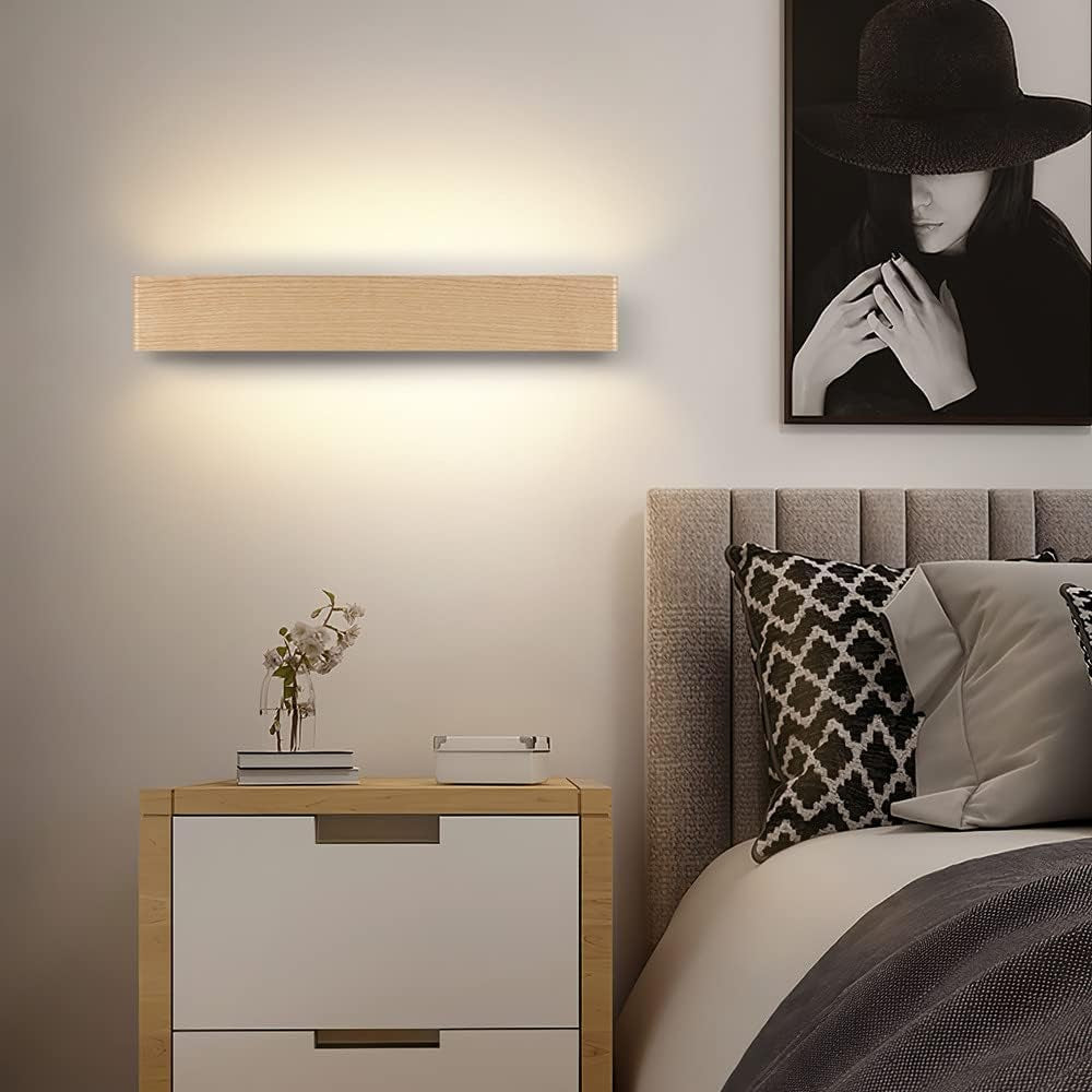 Lampada Da Parete LED Interni Legno Applique Da Parete Su E Giù Lampada a Muro per Soggiorno Camera Da Letto Corridoio Scala Bianco Caldo (52Cm)